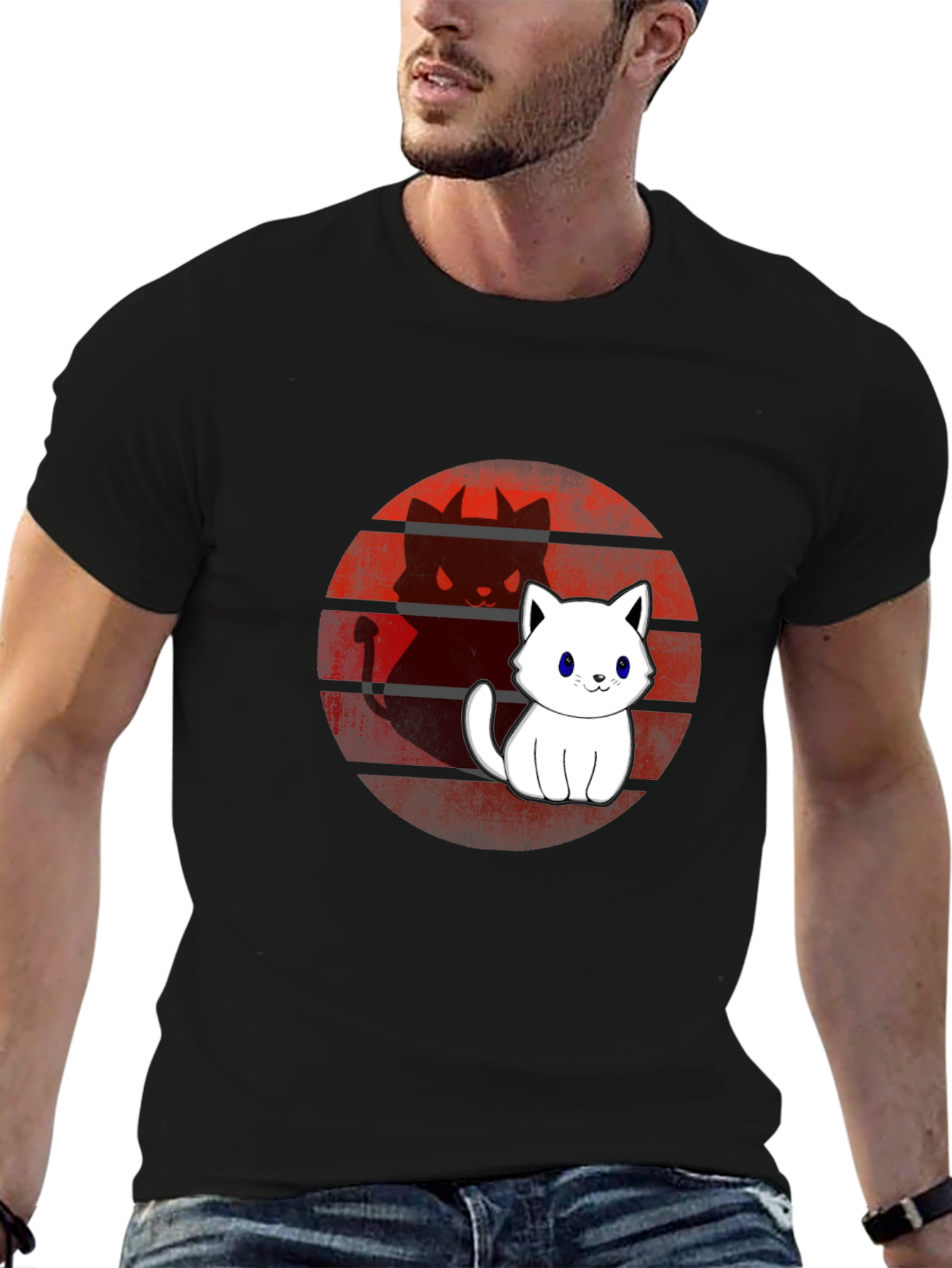 Cute Cat Devil Shadow T-Shirt - Mens Black Tee