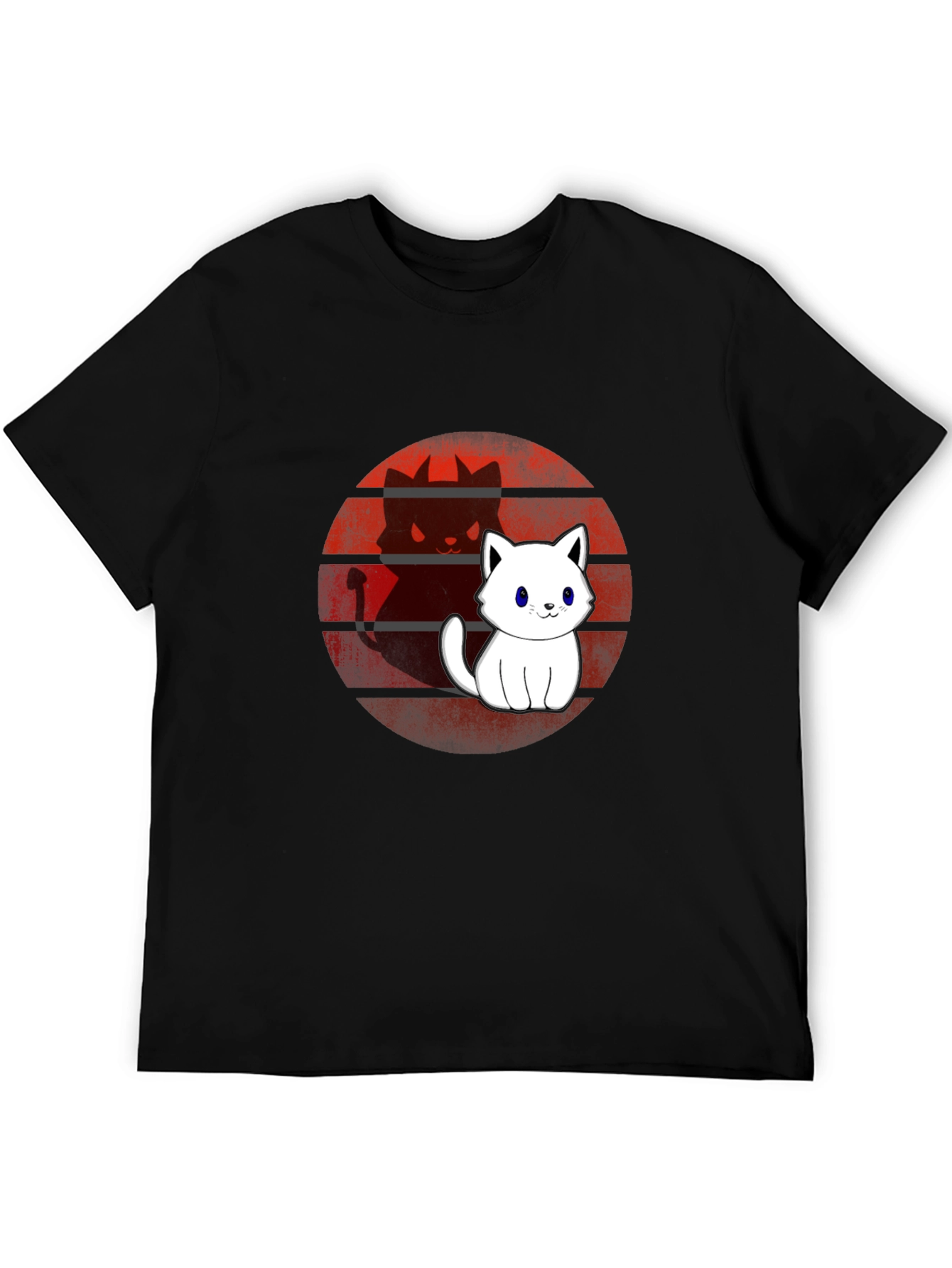 Cute Cat Devil Shadow T-Shirt - Mens Black Tee