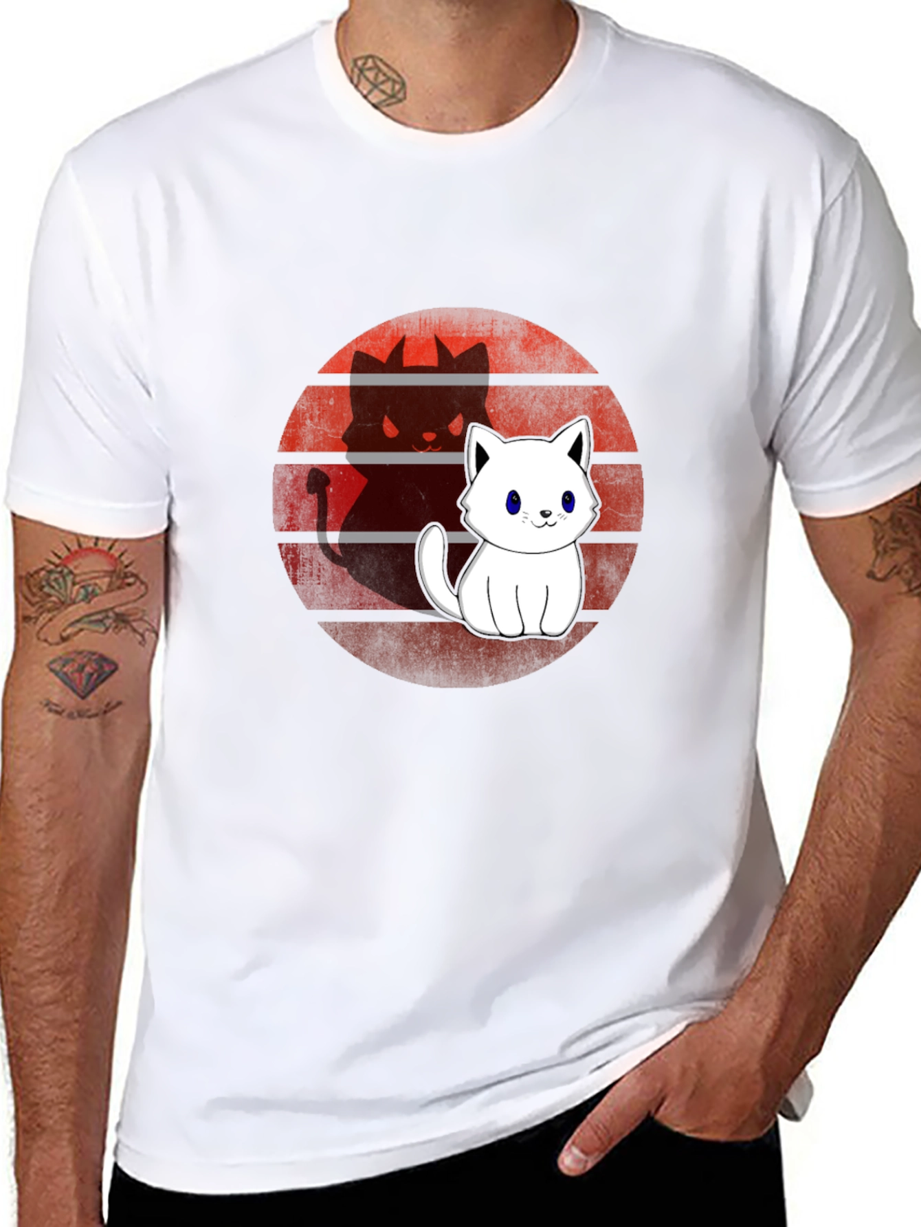 Cute Cat Devil Shadow T-Shirt - Mens Black Tee