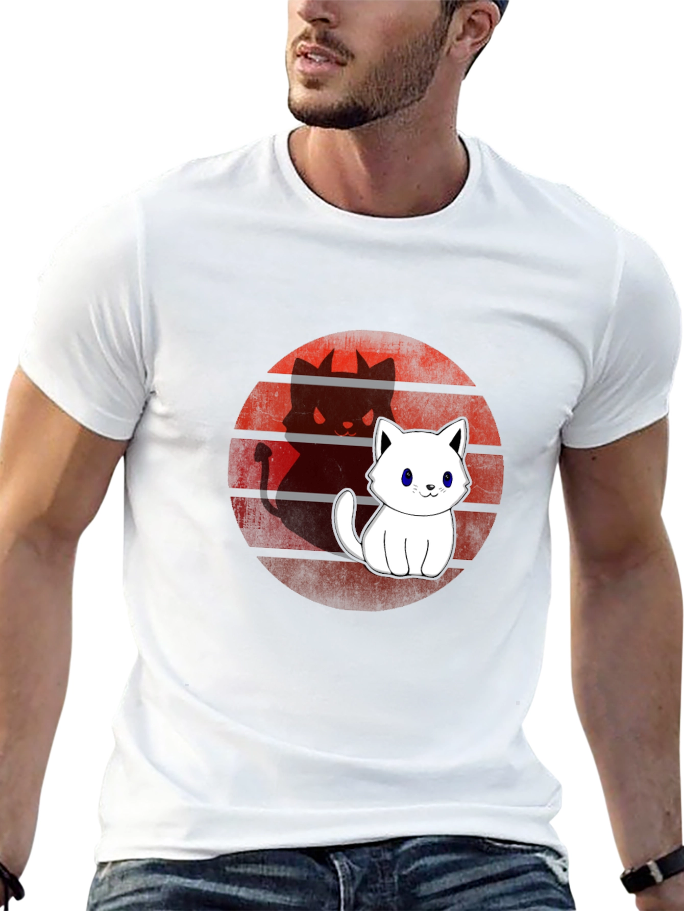 Cute Cat Devil Shadow T-Shirt - Mens Black Tee