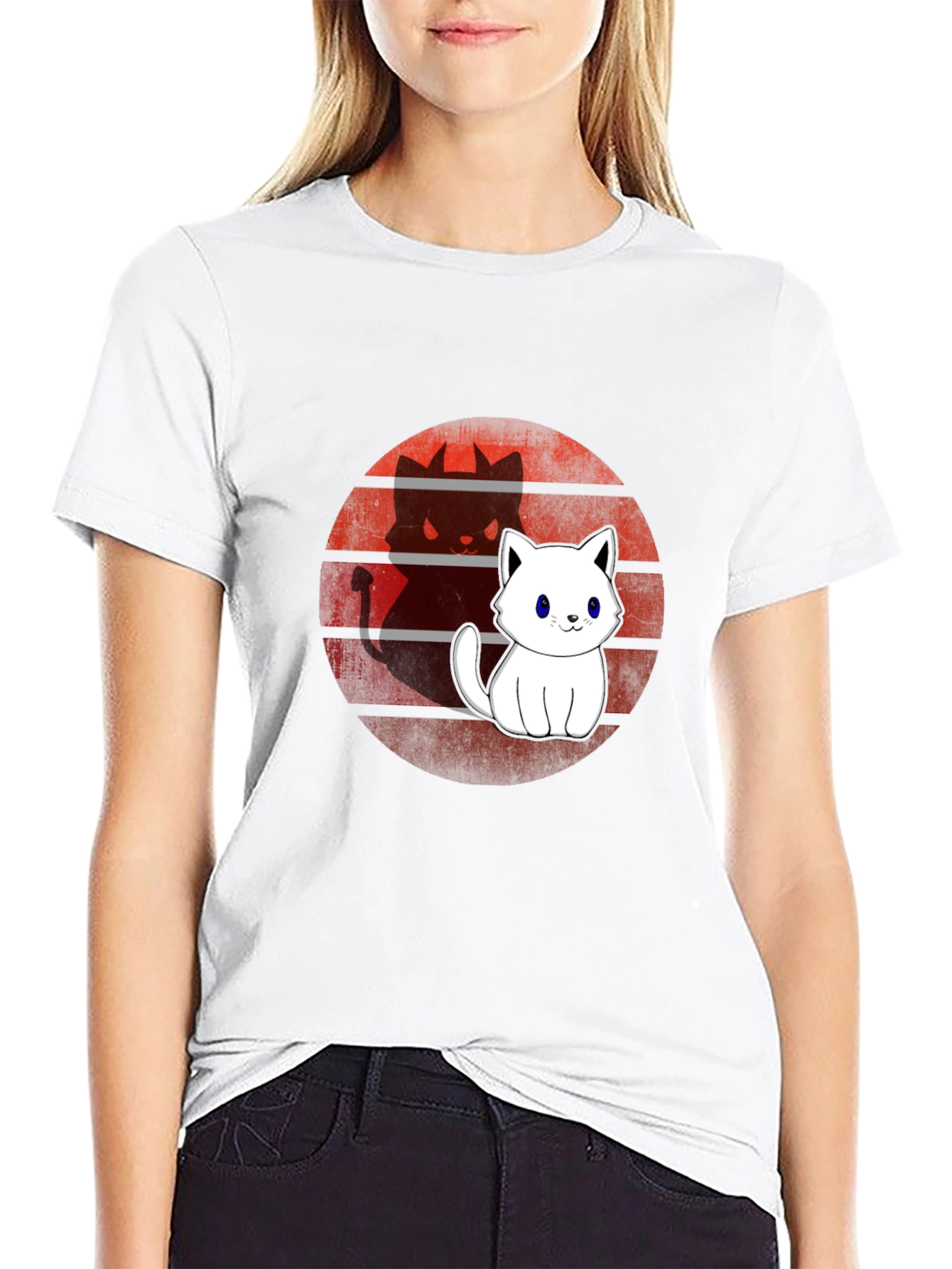 Cute Cat Devil Shadow T-Shirt - Mens Black Tee
