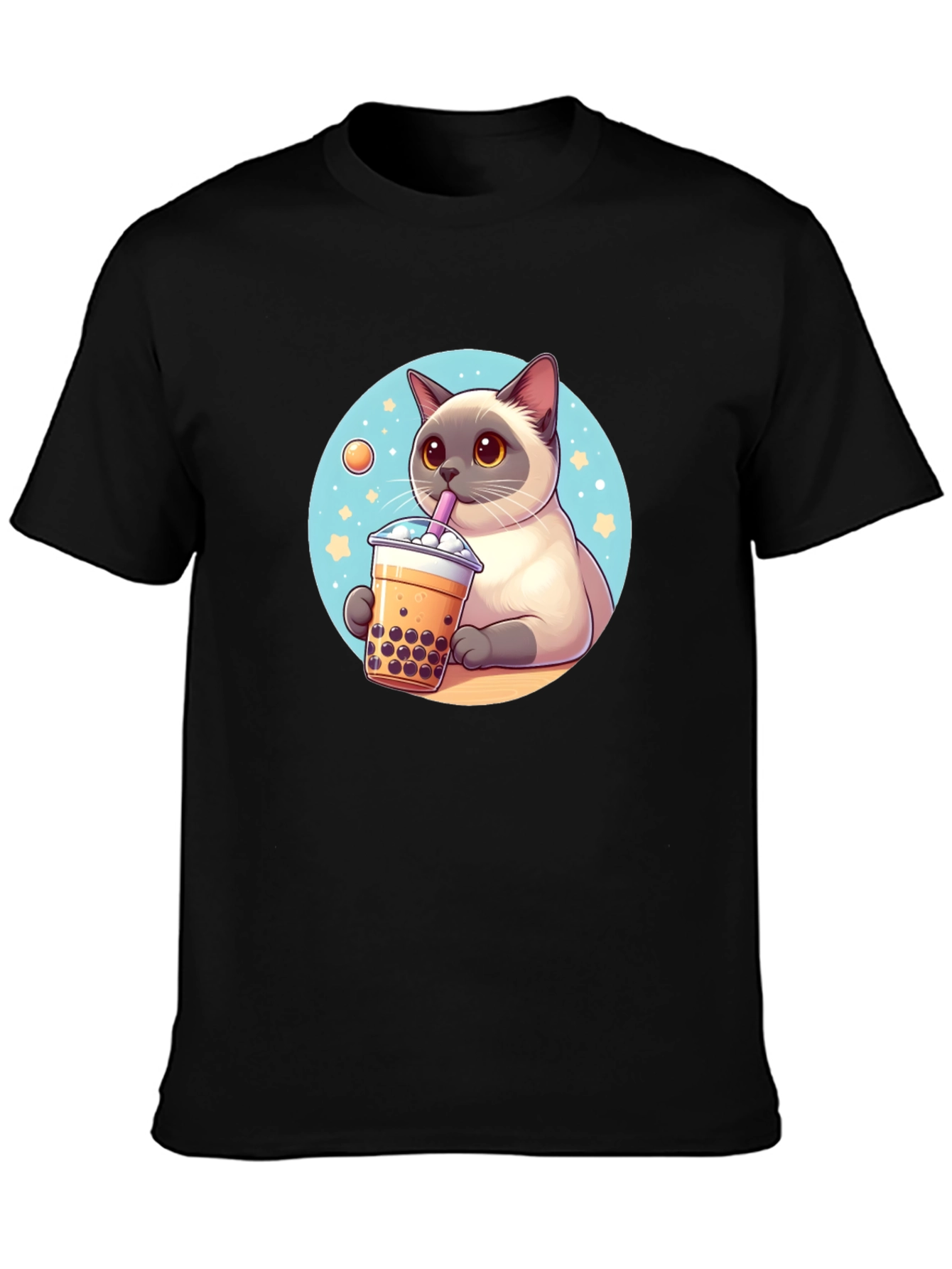 Cute Cartoon Cat Boba Tea Graphic T-Shirt