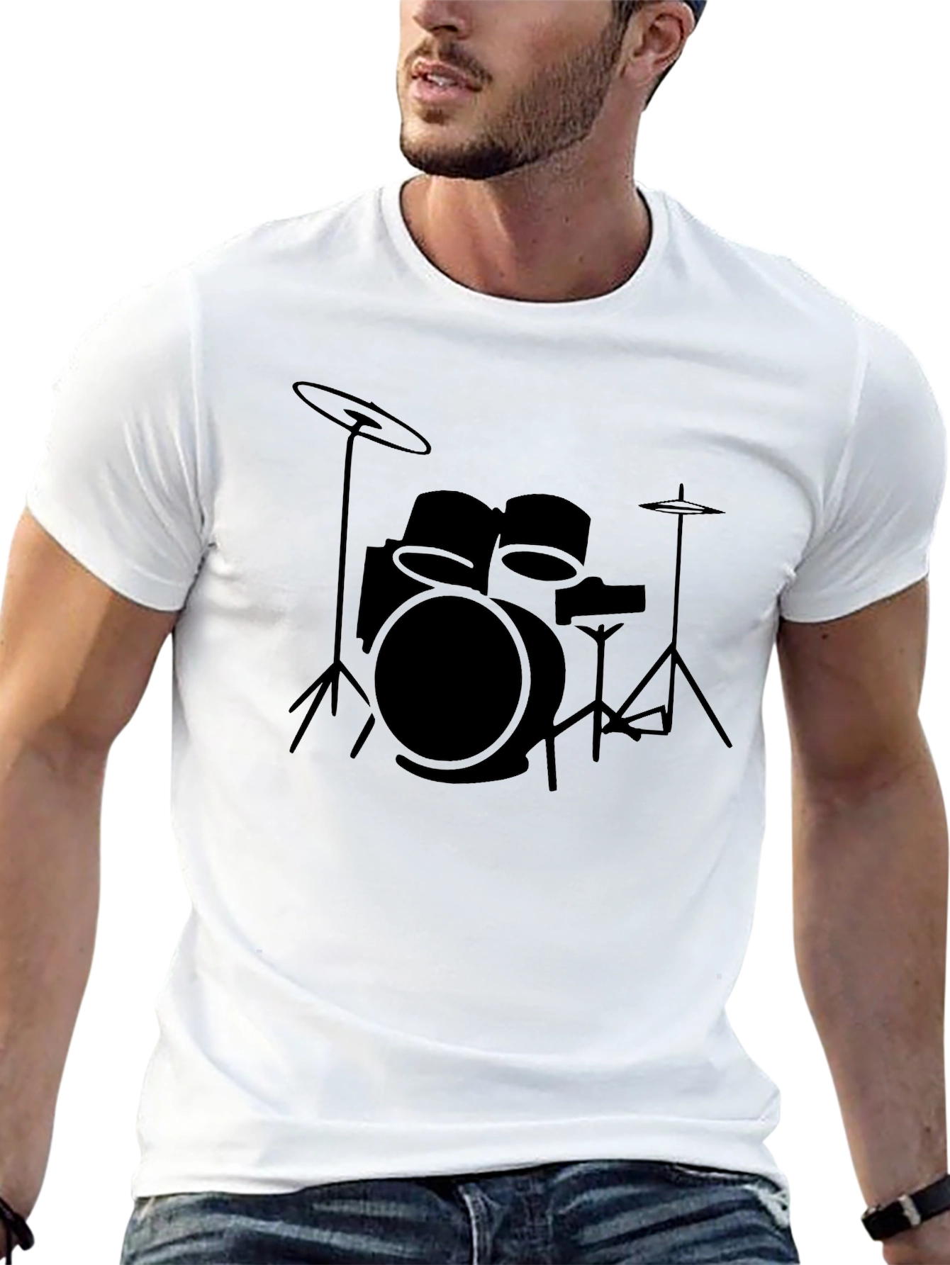 Drum Kit Graphic Print Black T-Shirt