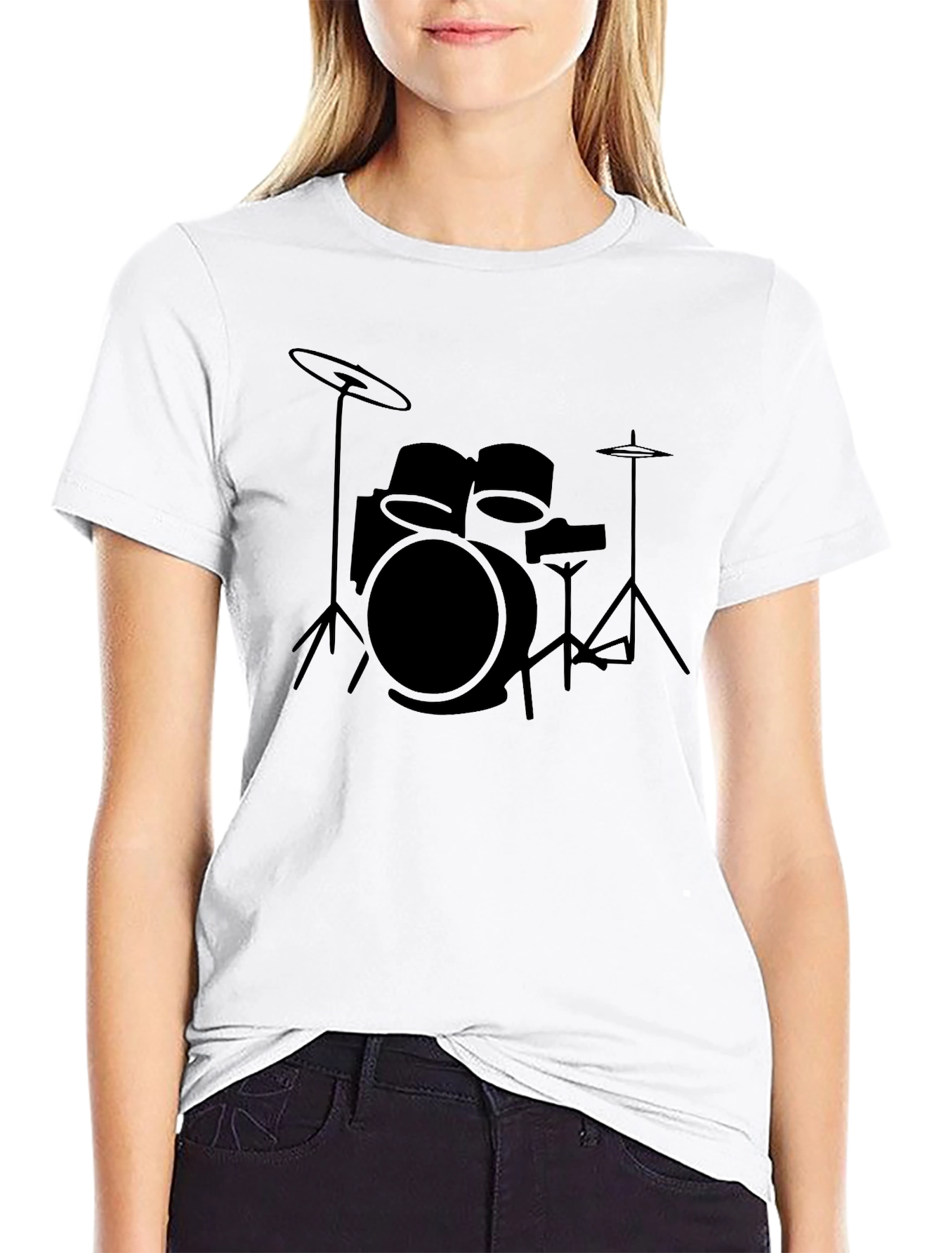 Drum Kit Graphic Print Black T-Shirt