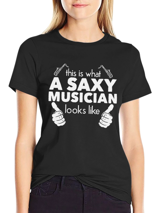 Saxy Musician Graphic Tee - Black Cotton T-Shirt