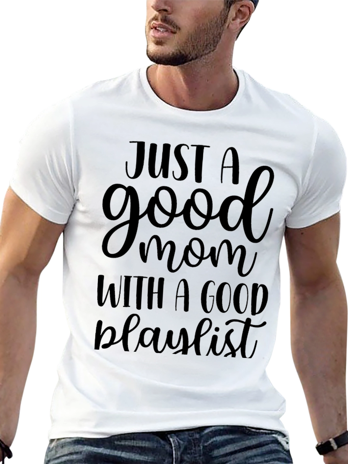 Good Mom with Good Playlist Black T-Shirt