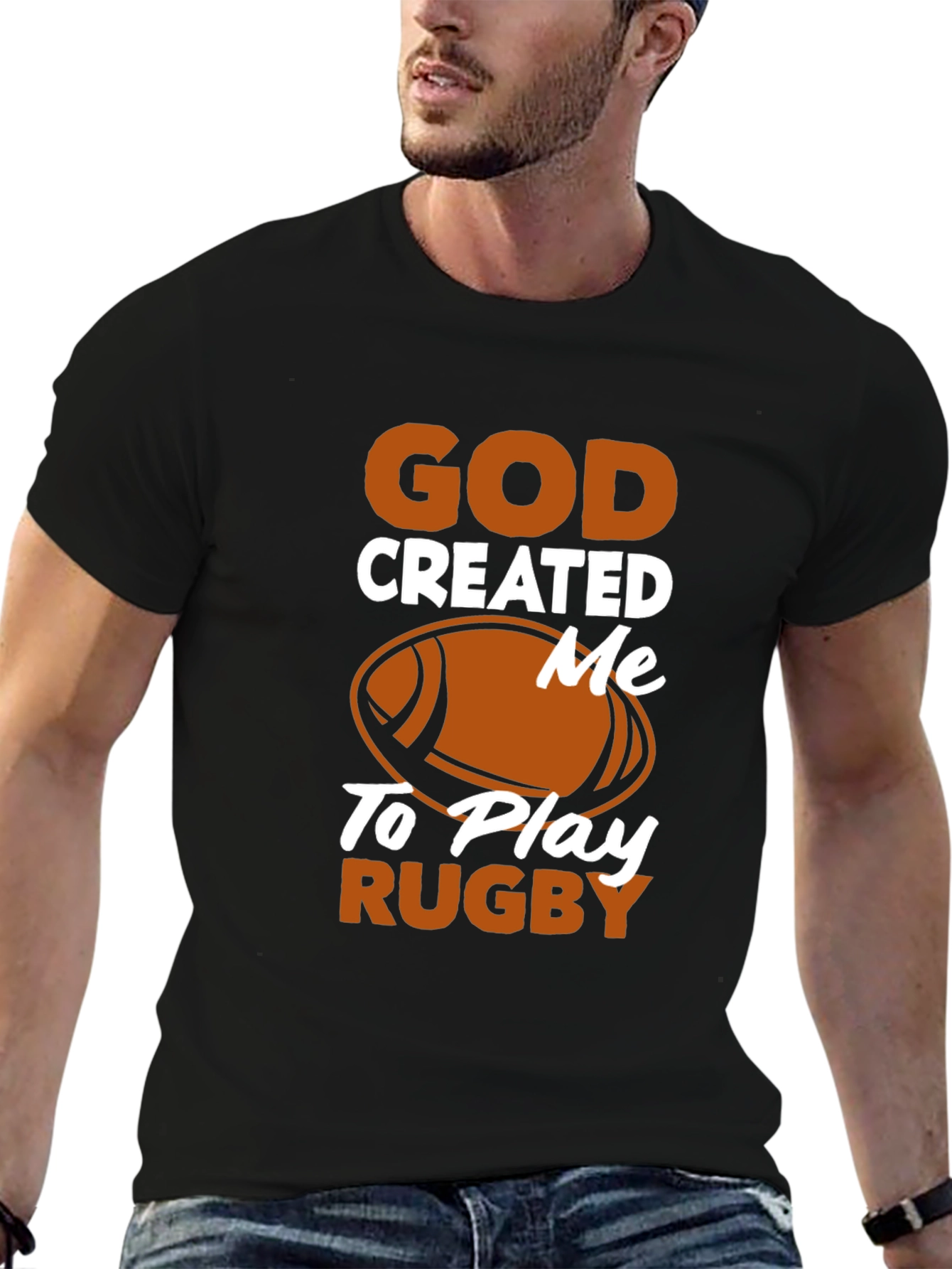 God Created Me to Play Rugby Black T-Shirt