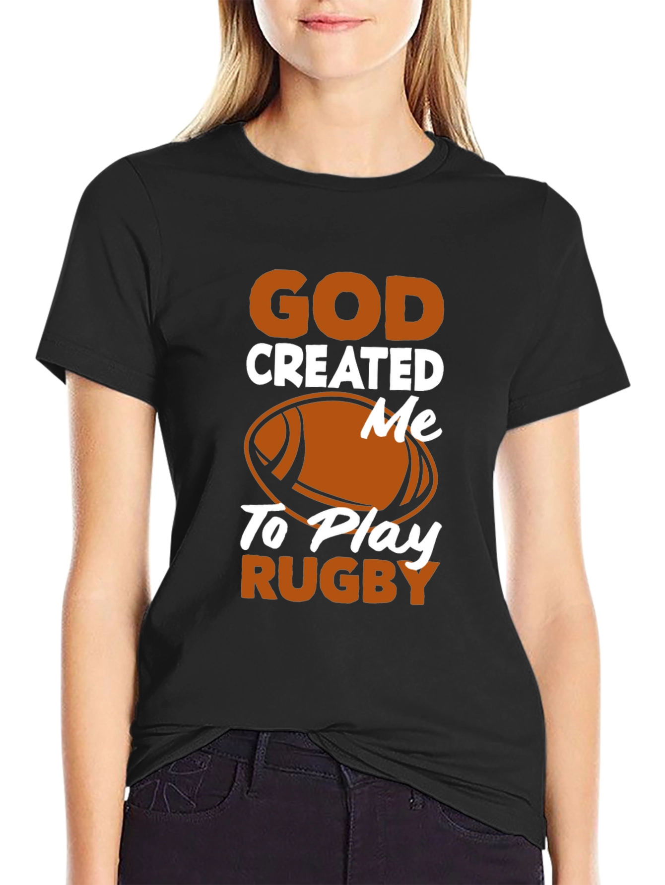 God Created Me to Play Rugby Black T-Shirt