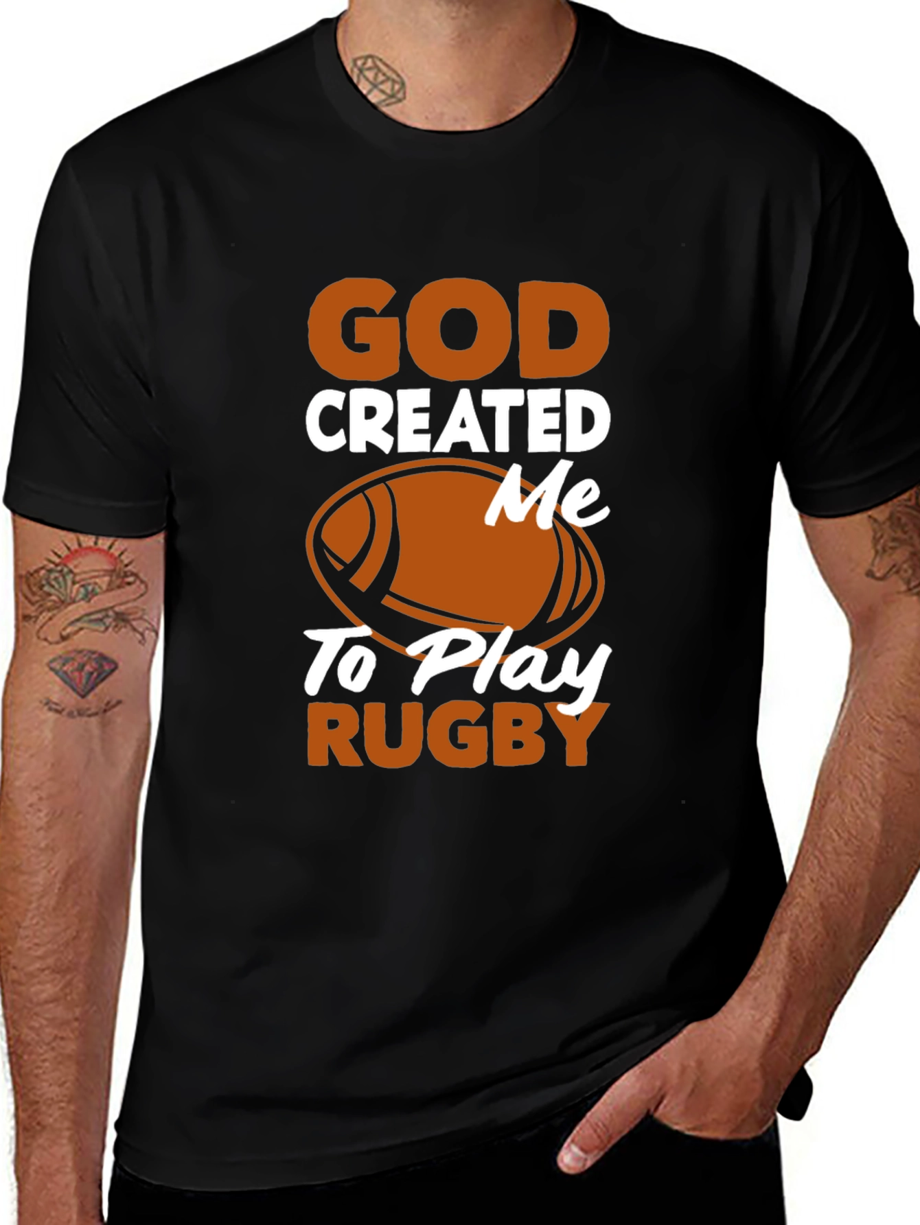 God Created Me to Play Rugby Black T-Shirt