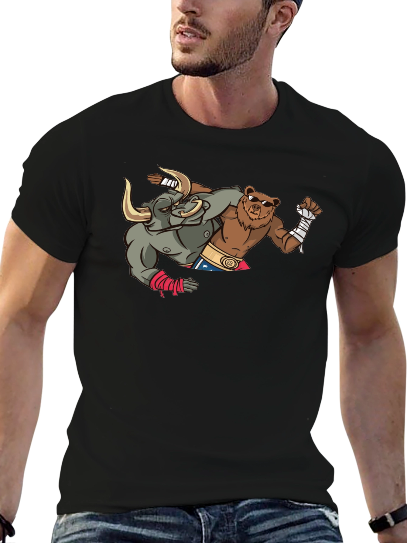 Boxing Bull and Bear Graphic T-Shirt