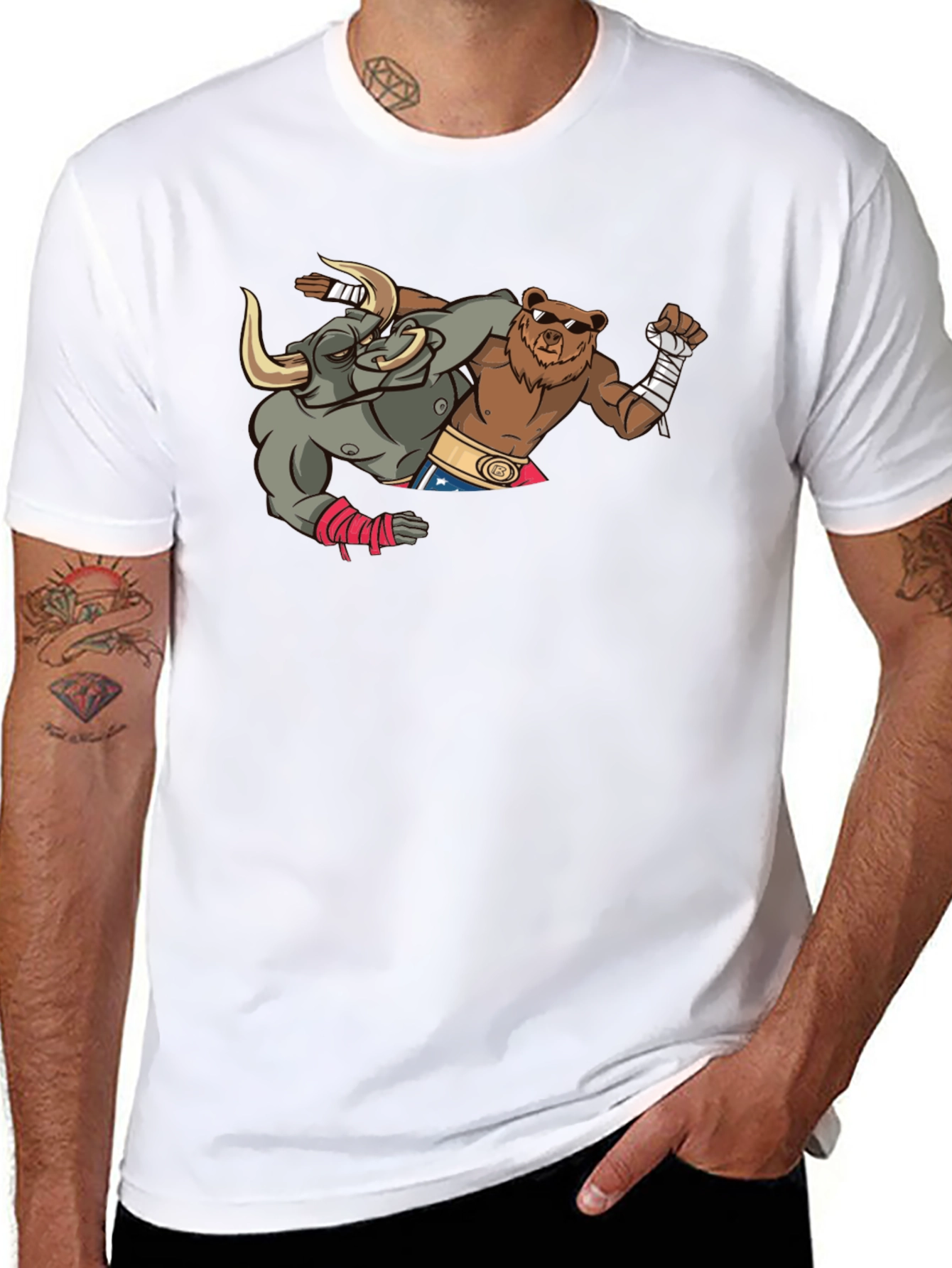 Boxing Bull and Bear Graphic T-Shirt