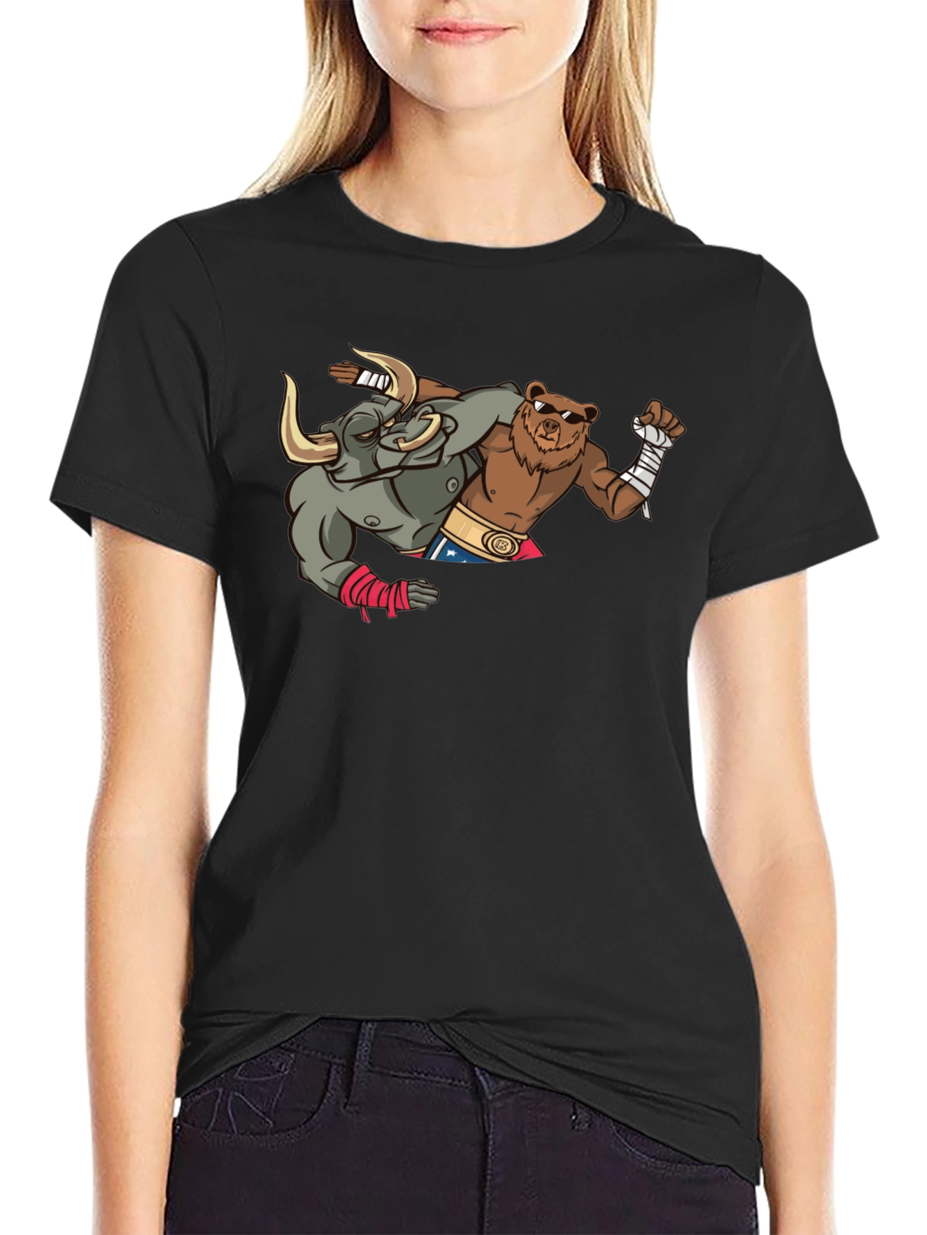 Boxing Bull and Bear Graphic T-Shirt