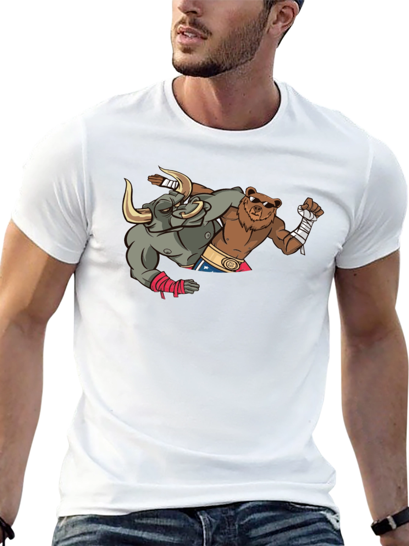 Boxing Bull and Bear Graphic T-Shirt