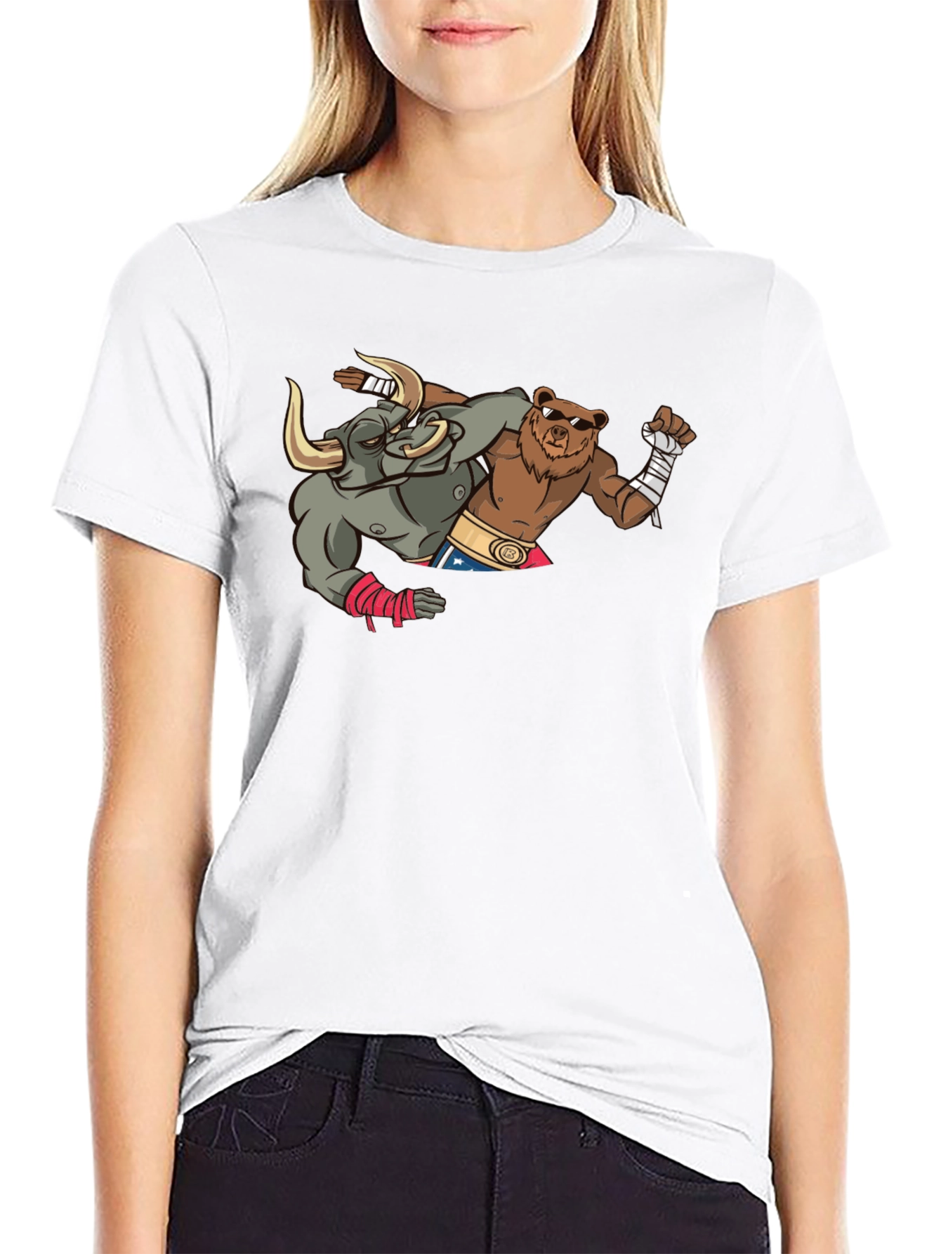Boxing Bull and Bear Graphic T-Shirt