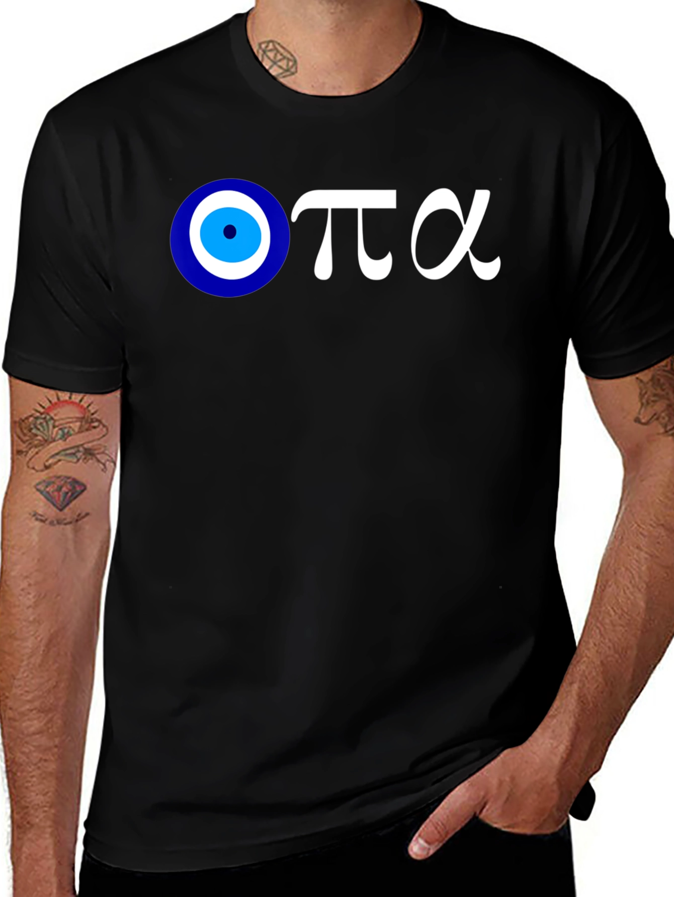 Evil Eye Greek Letters Black Cotton T-Shirt
