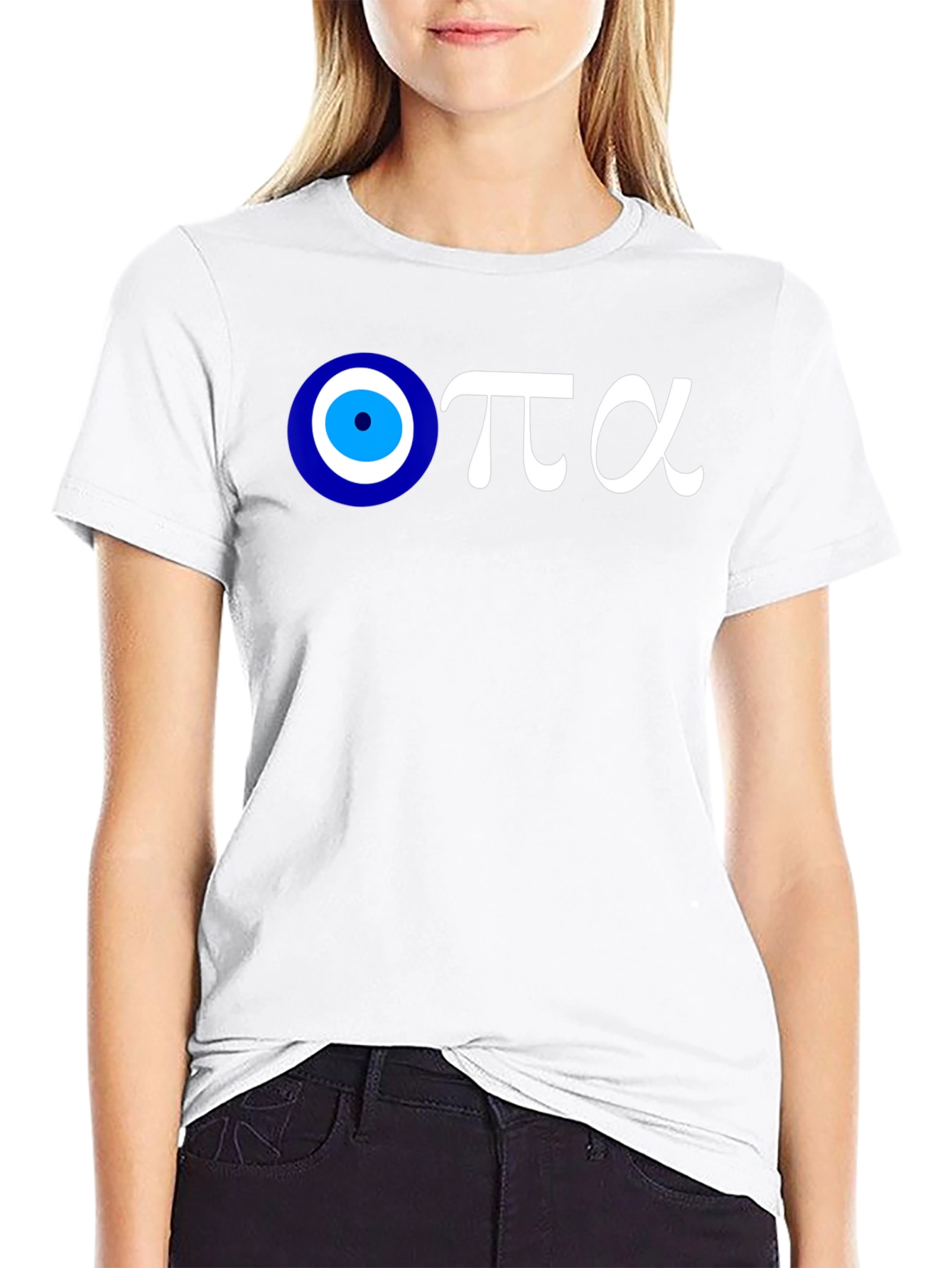 Evil Eye Greek Letters Black Cotton T-Shirt