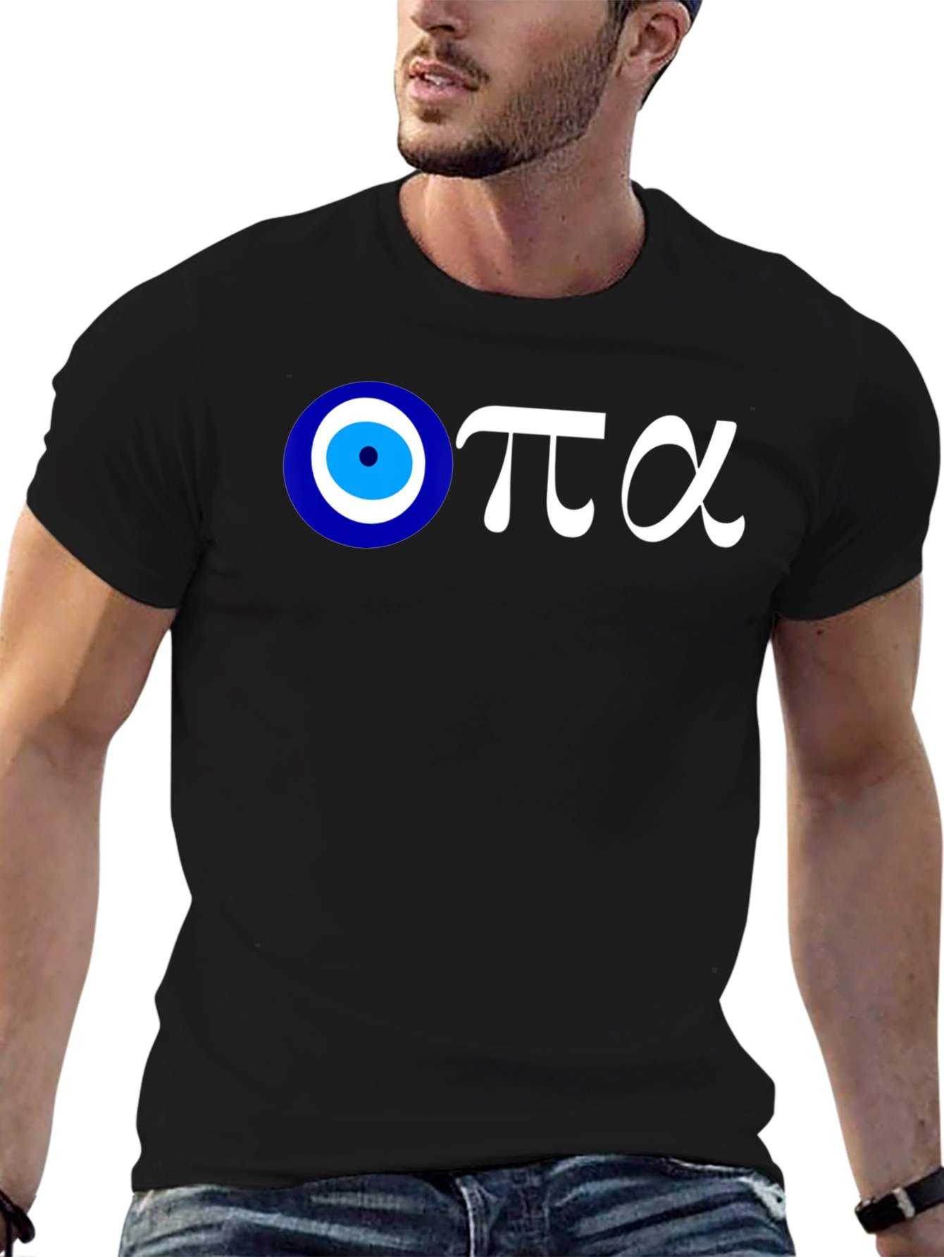 Evil Eye Greek Letters Black Cotton T-Shirt