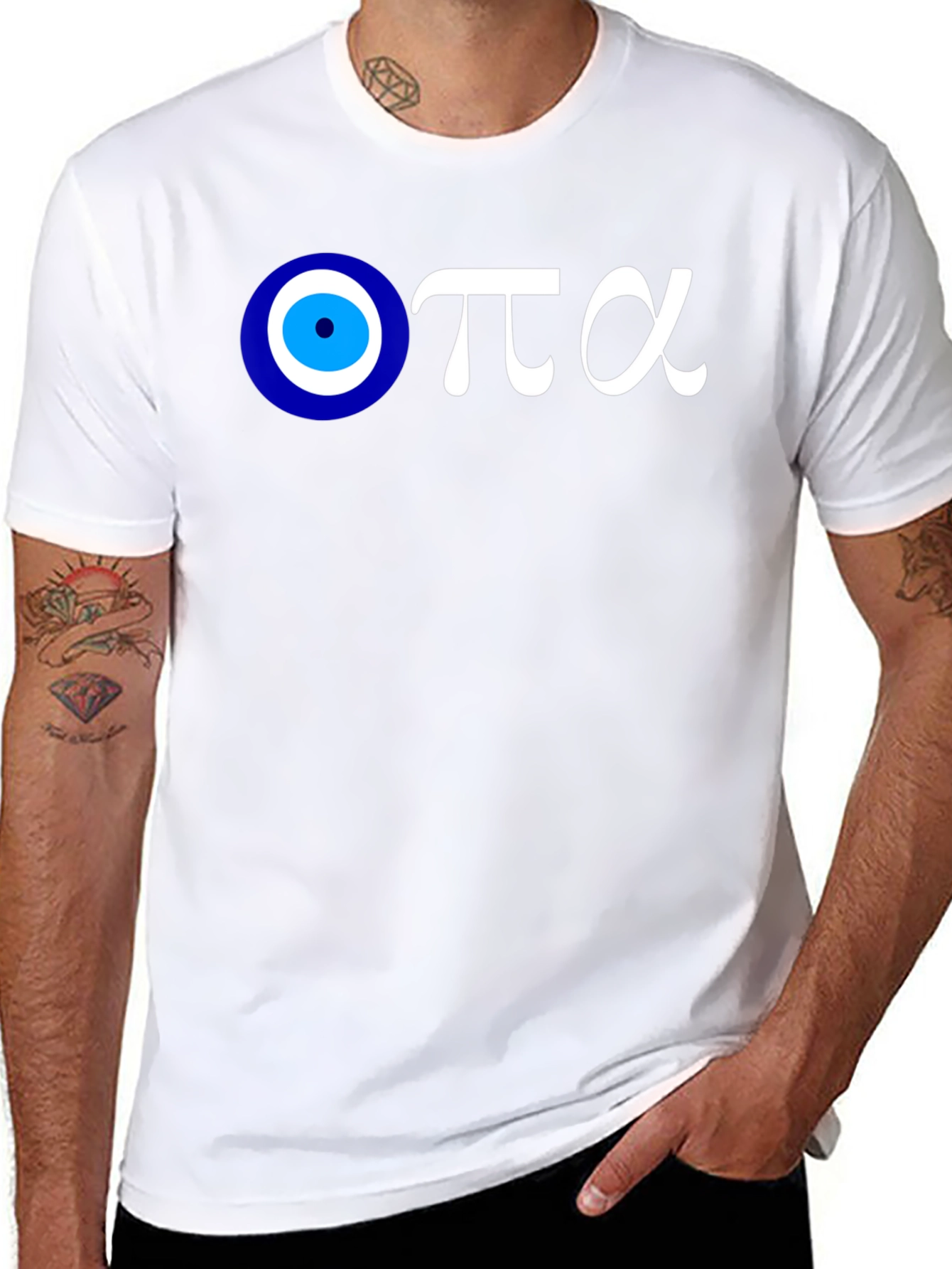 Evil Eye Greek Letters Black Cotton T-Shirt