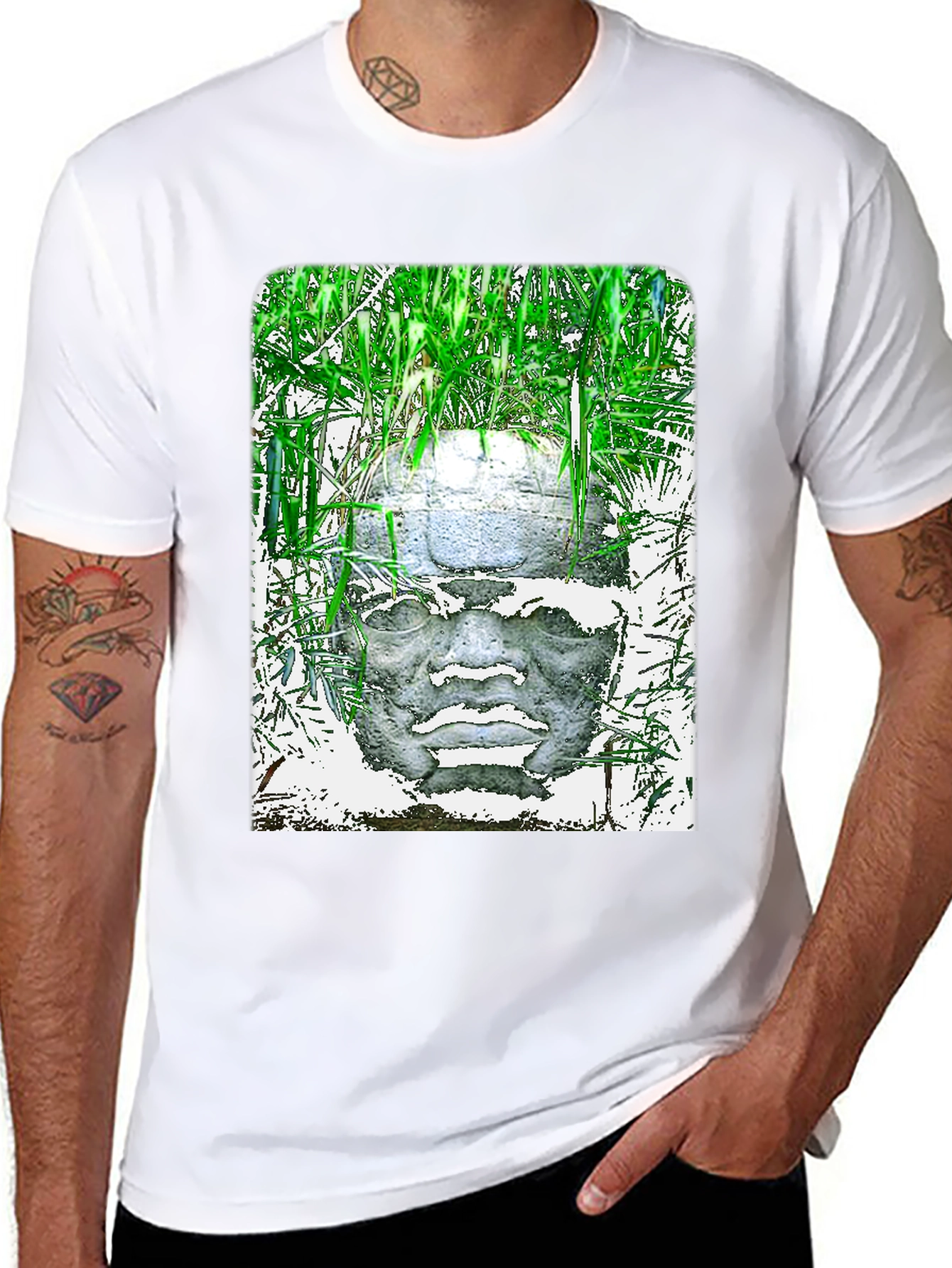 Olmec Head Graphic Tee - Black Cotton T-Shirt