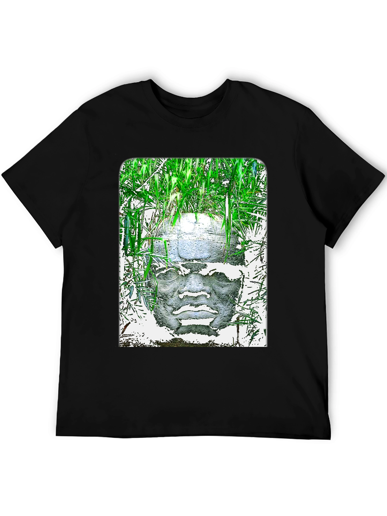 Olmec Head Graphic Tee - Black Cotton T-Shirt