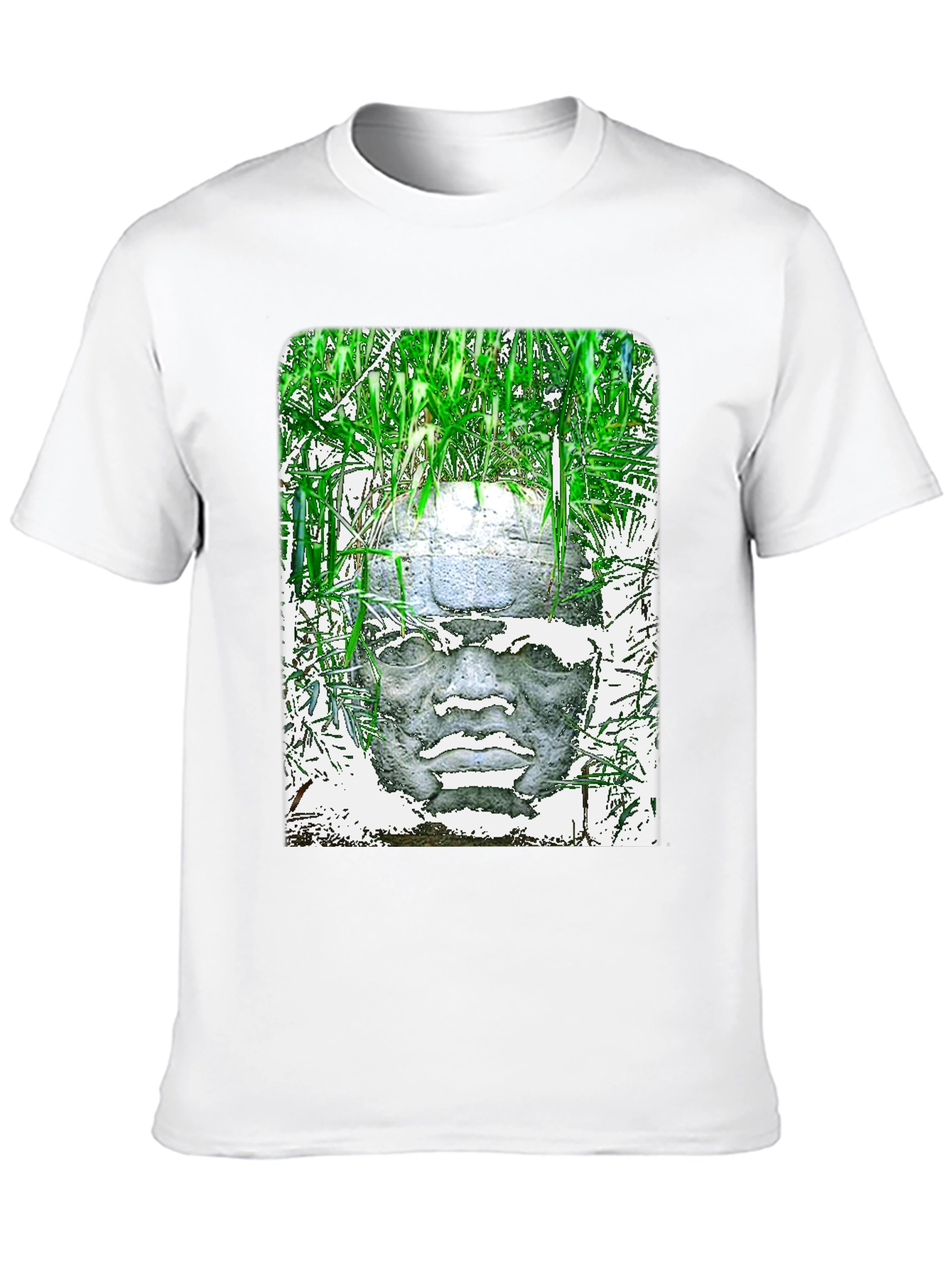 Olmec Head Graphic Tee - Black Cotton T-Shirt