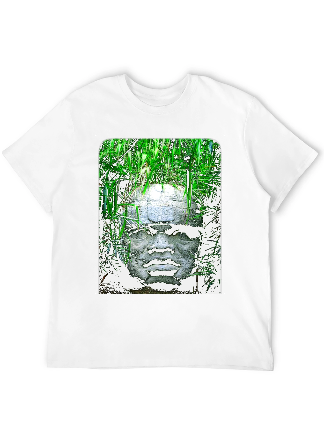 Olmec Head Graphic Tee - Black Cotton T-Shirt