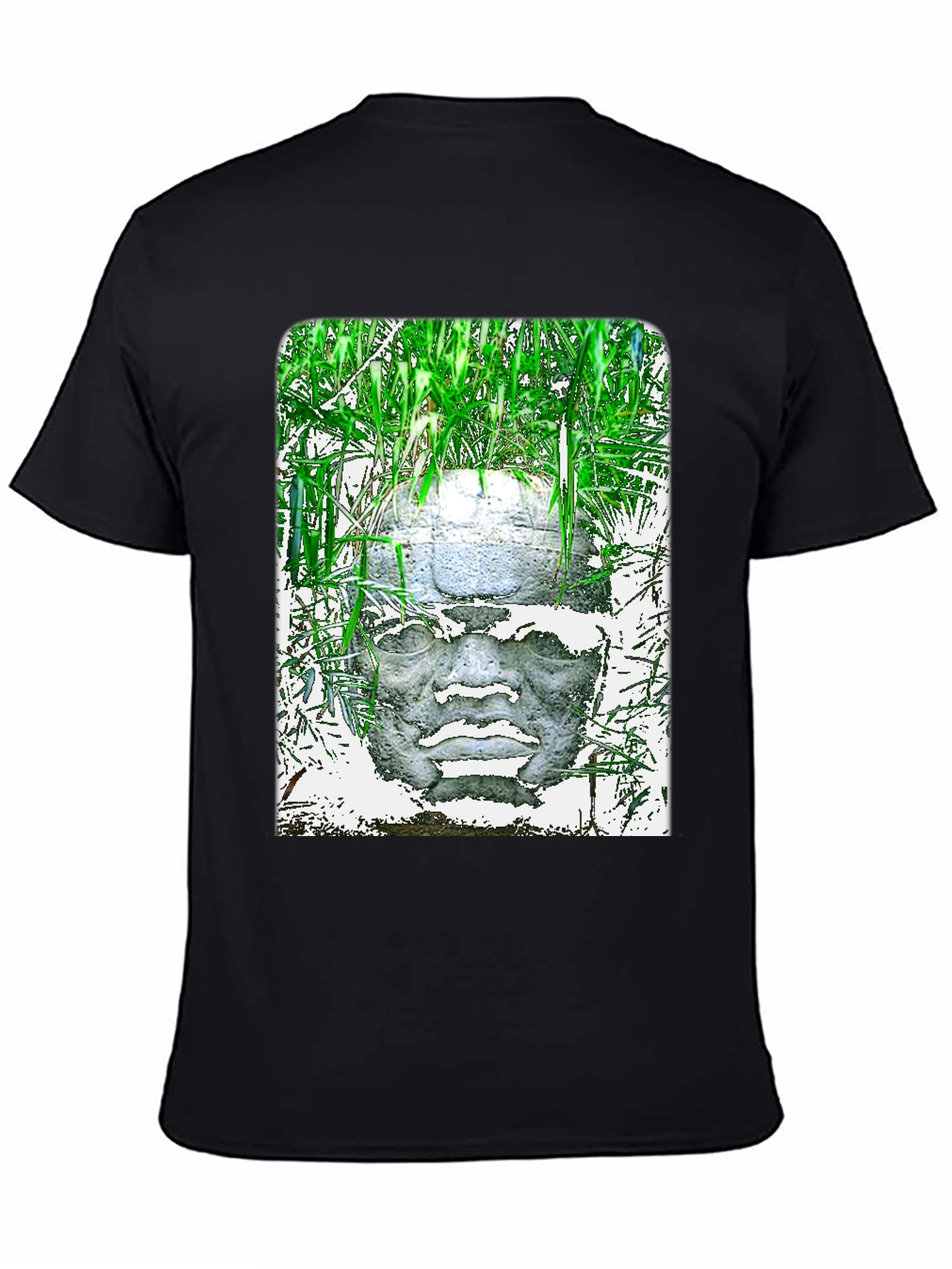 Olmec Head Graphic Tee - Black Cotton T-Shirt