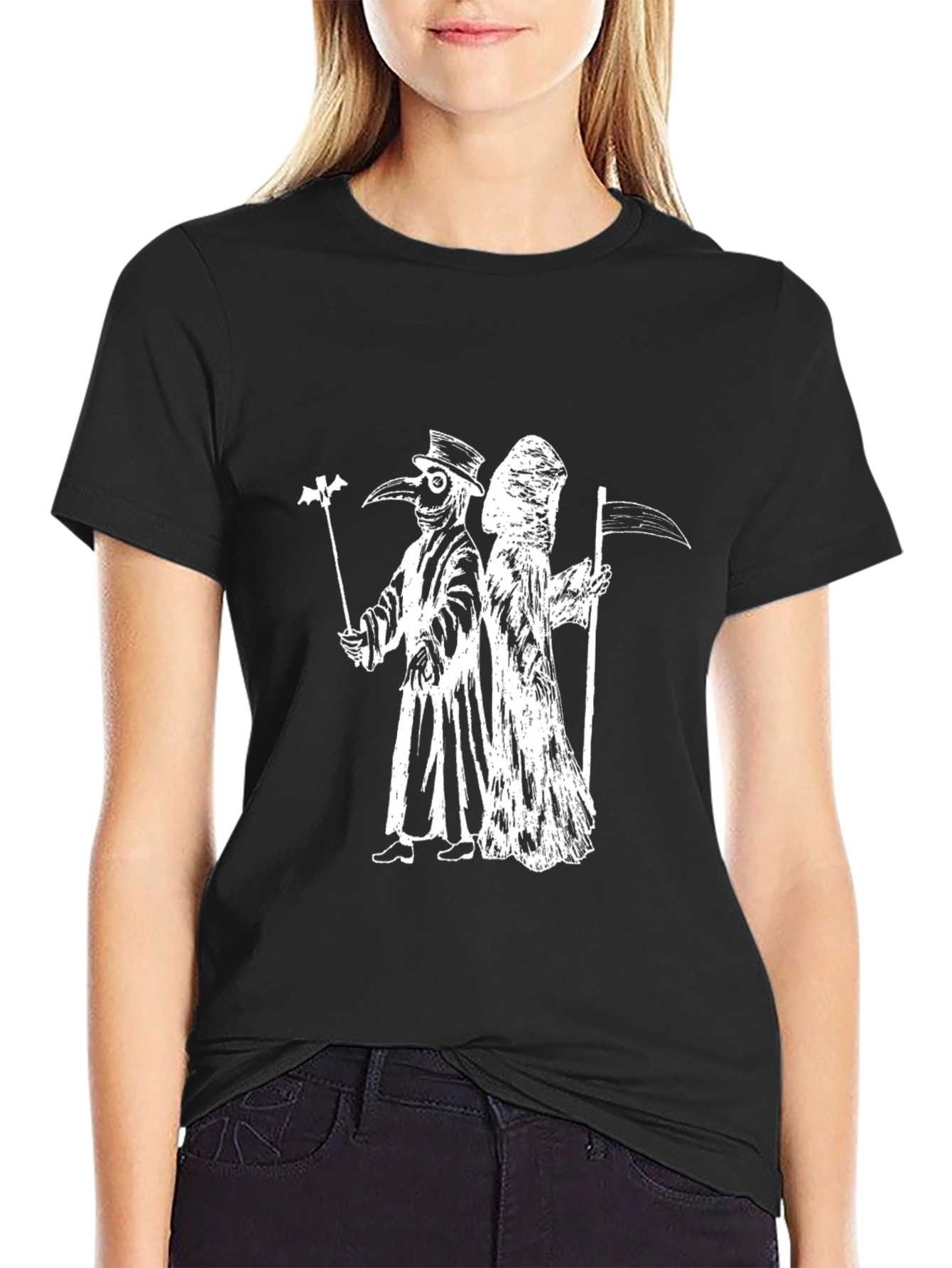 Plague Doctor & Grim Reaper Black Graphic Tee