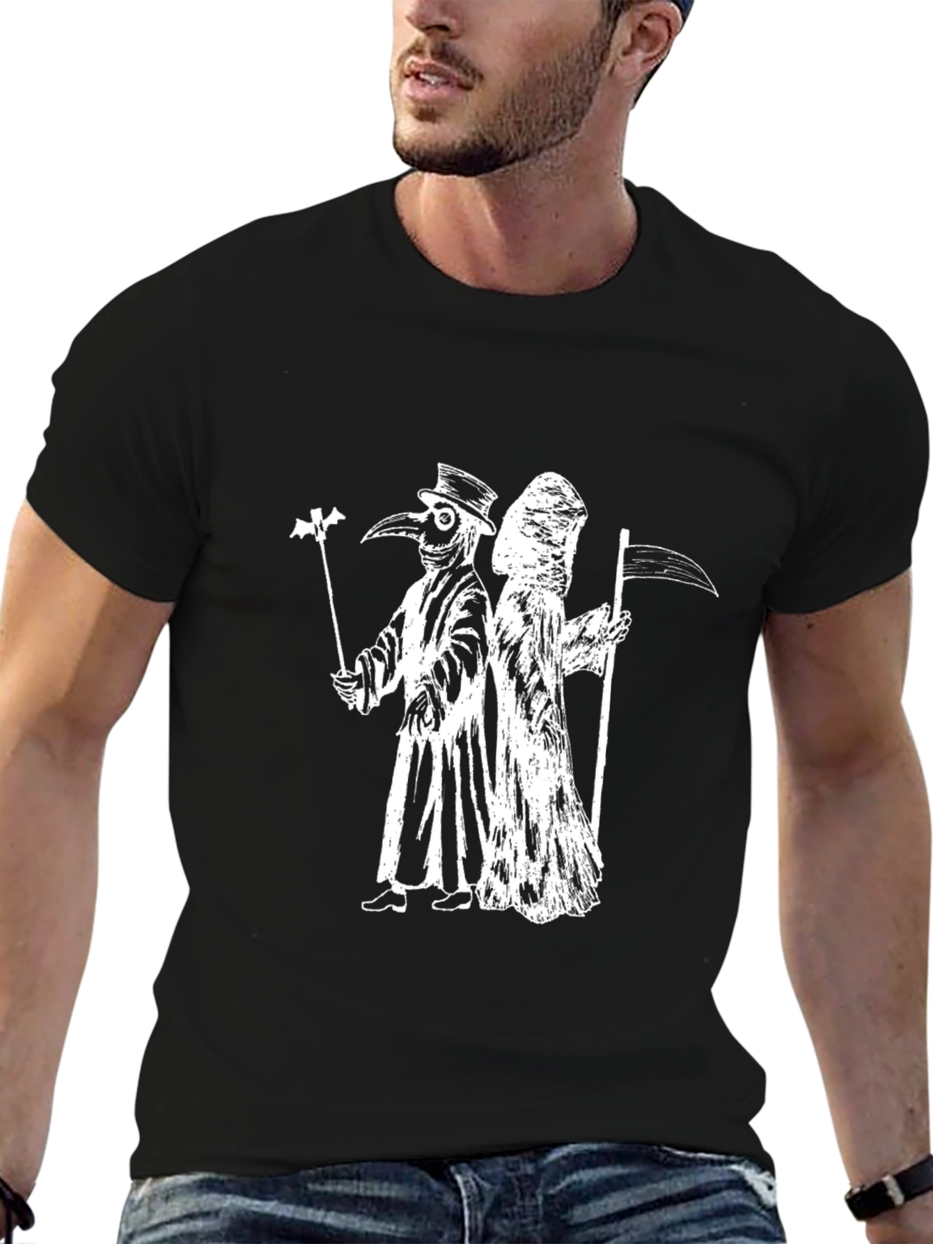Plague Doctor & Grim Reaper Black Graphic Tee