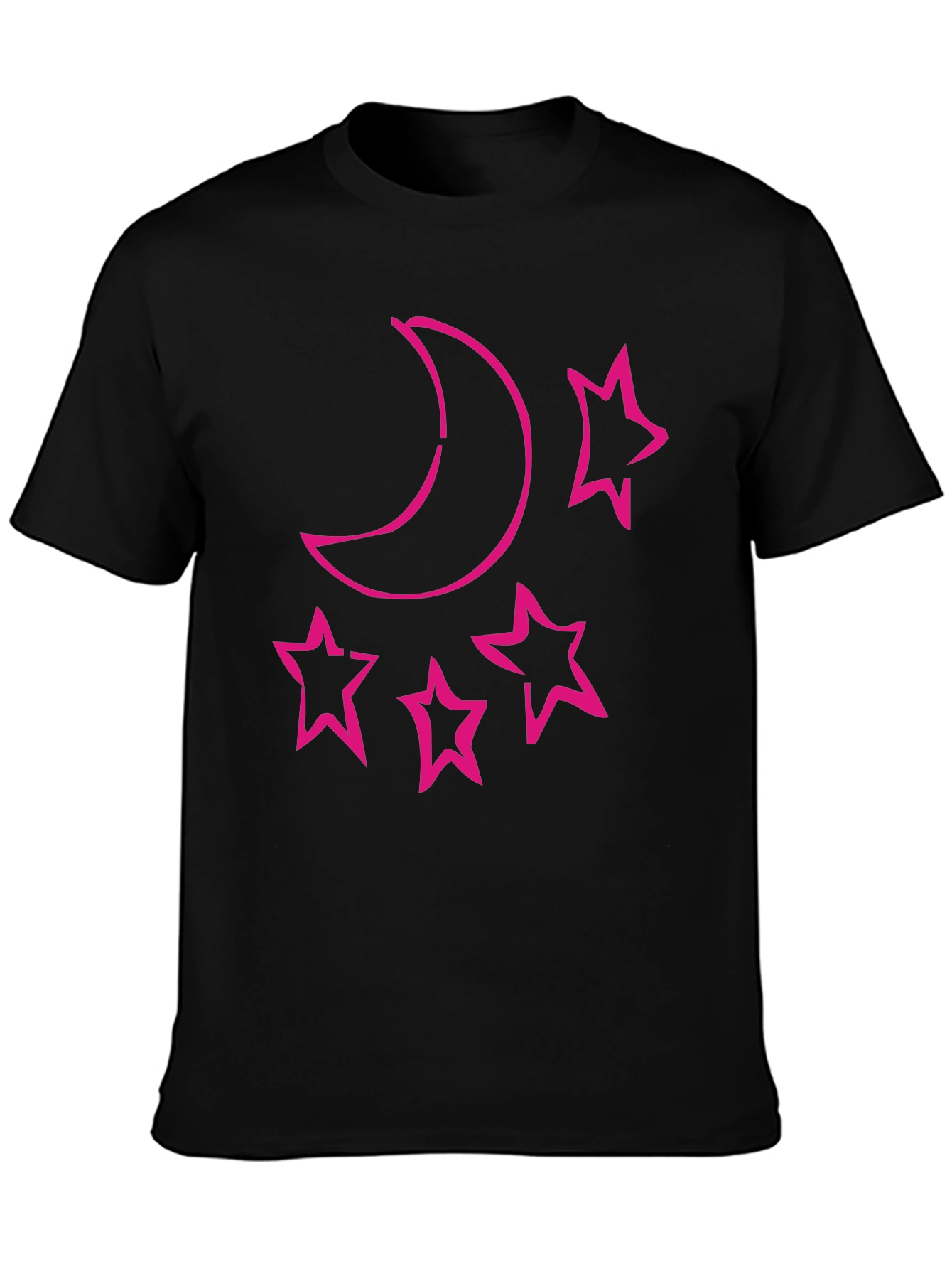 Moon & Stars Graphic Tee - Black Cotton T-Shirt