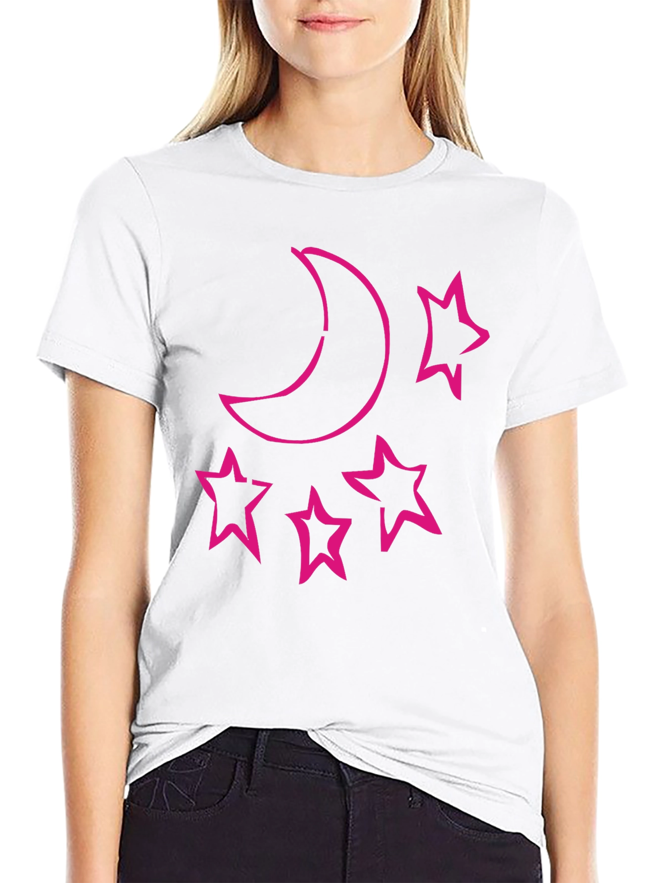 Moon & Stars Graphic Tee - Black Cotton T-Shirt