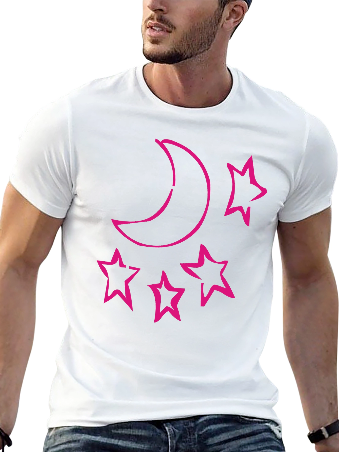 Moon & Stars Graphic Tee - Black Cotton T-Shirt