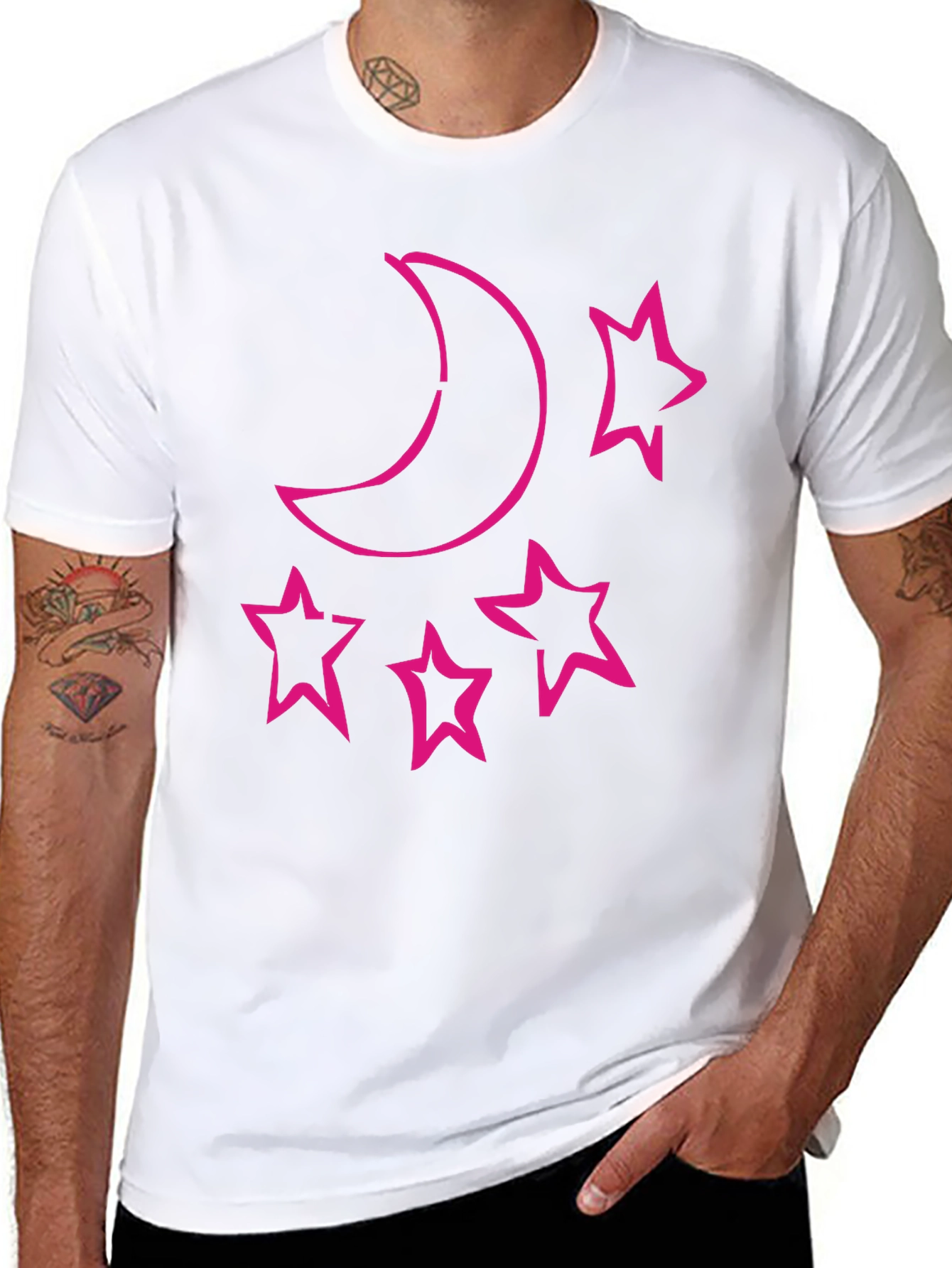 Moon & Stars Graphic Tee - Black Cotton T-Shirt