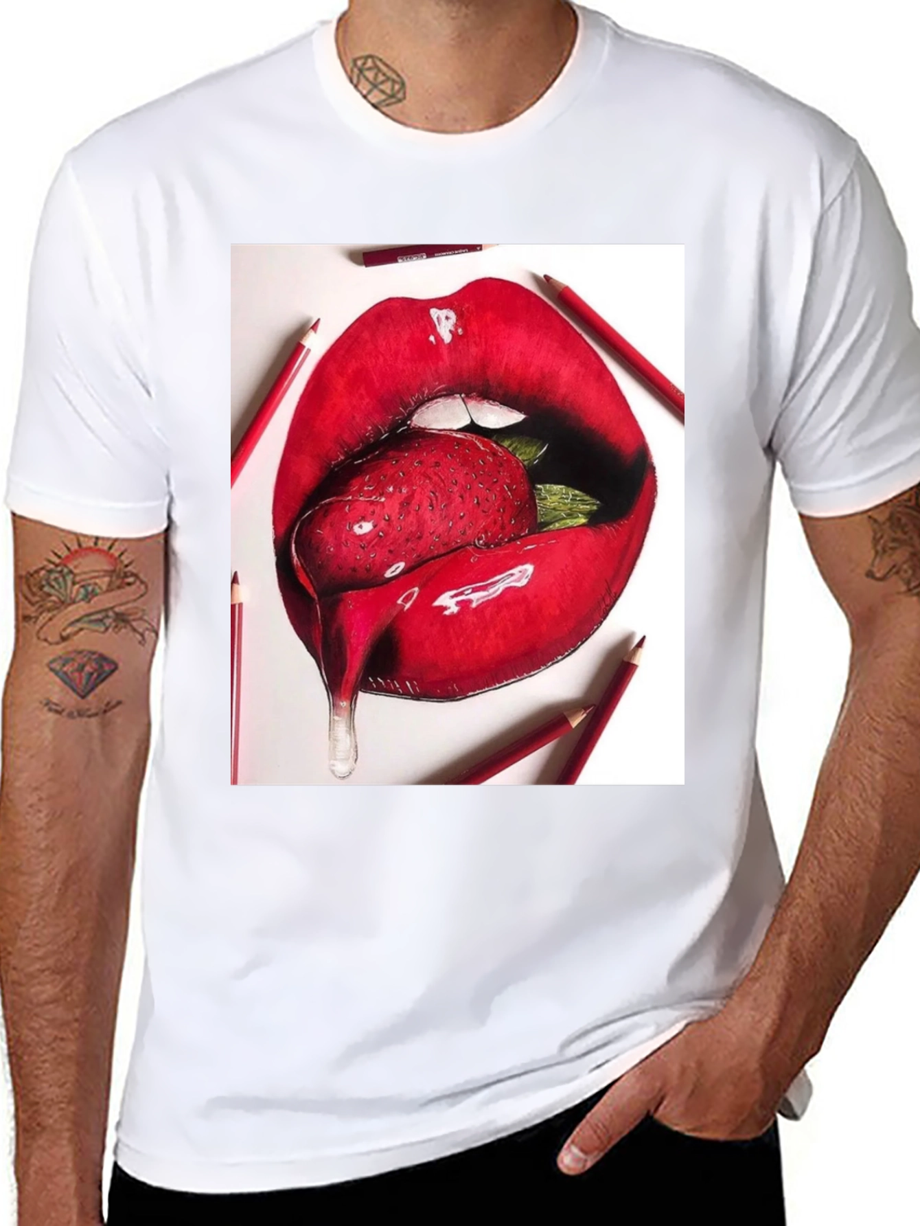 Strawberry Lips Graphic Tee - Unisex Black T-Shirt