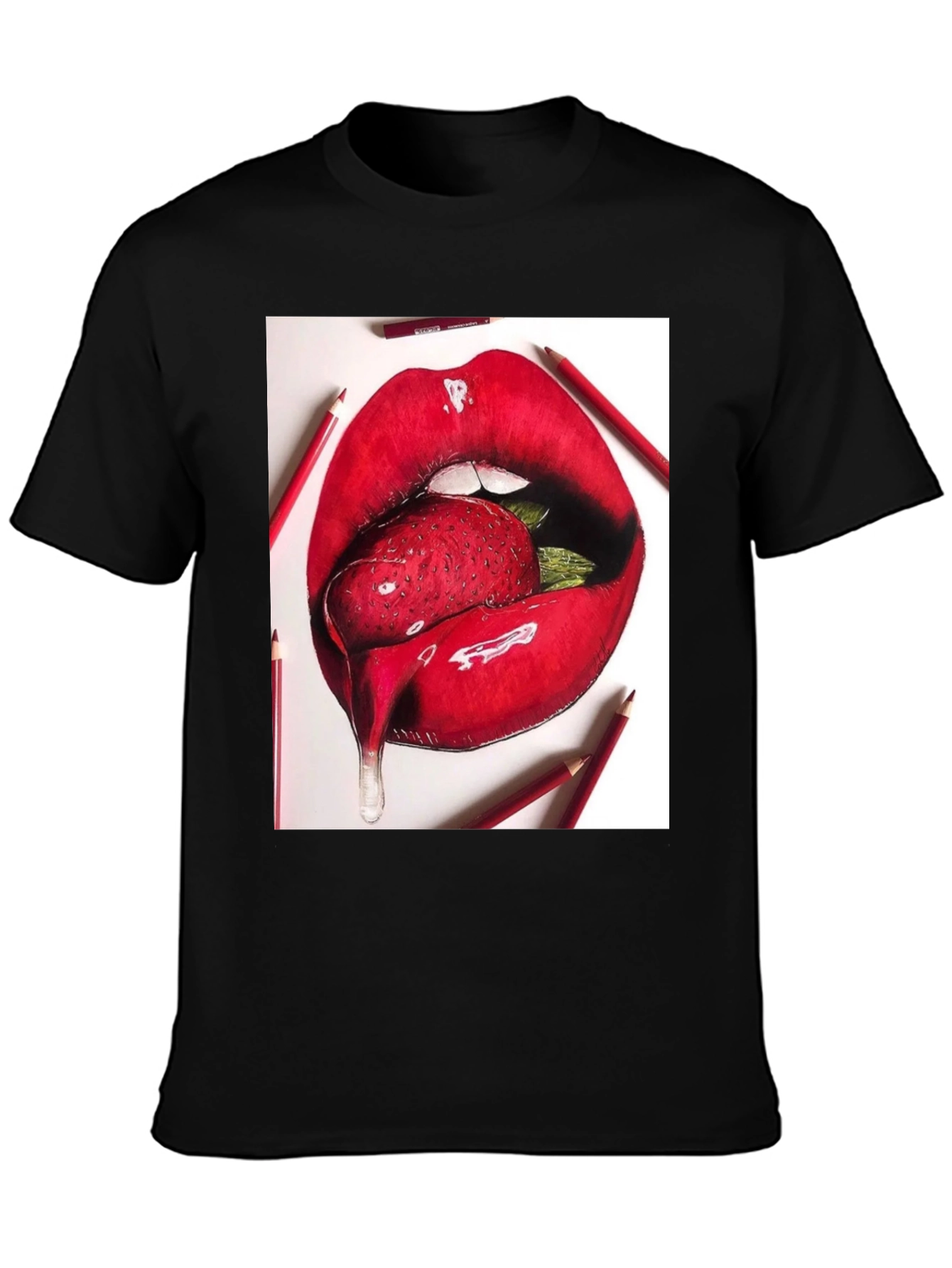 Strawberry Lips Graphic Tee - Unisex Black T-Shirt
