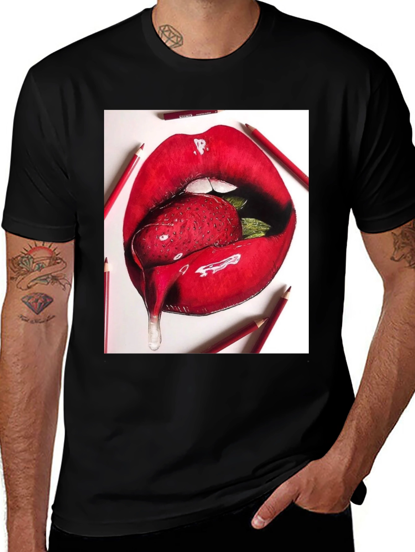 Strawberry Lips Graphic Tee - Unisex Black T-Shirt