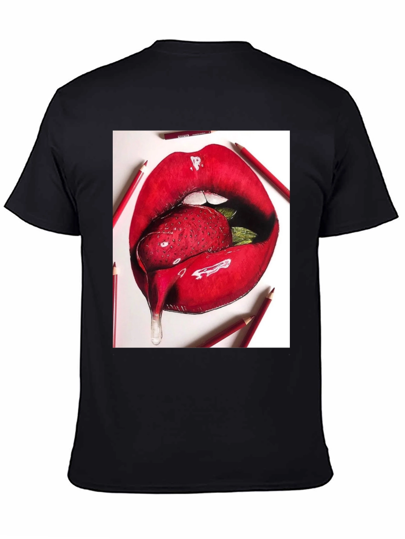 Strawberry Lips Graphic Tee - Unisex Black T-Shirt