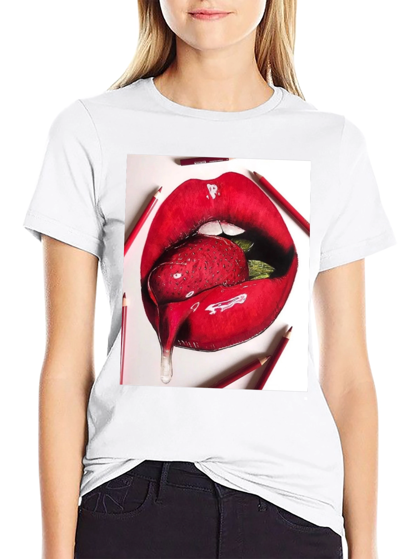 Strawberry Lips Graphic Tee - Unisex Black T-Shirt