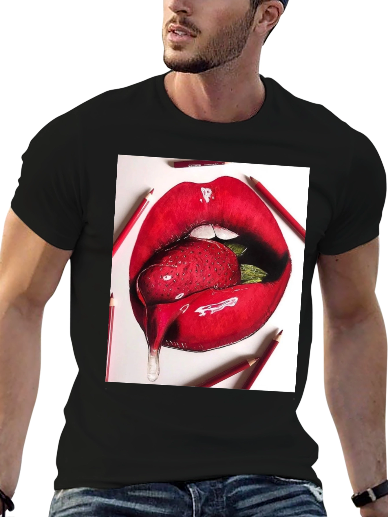 Strawberry Lips Graphic Tee - Unisex Black T-Shirt