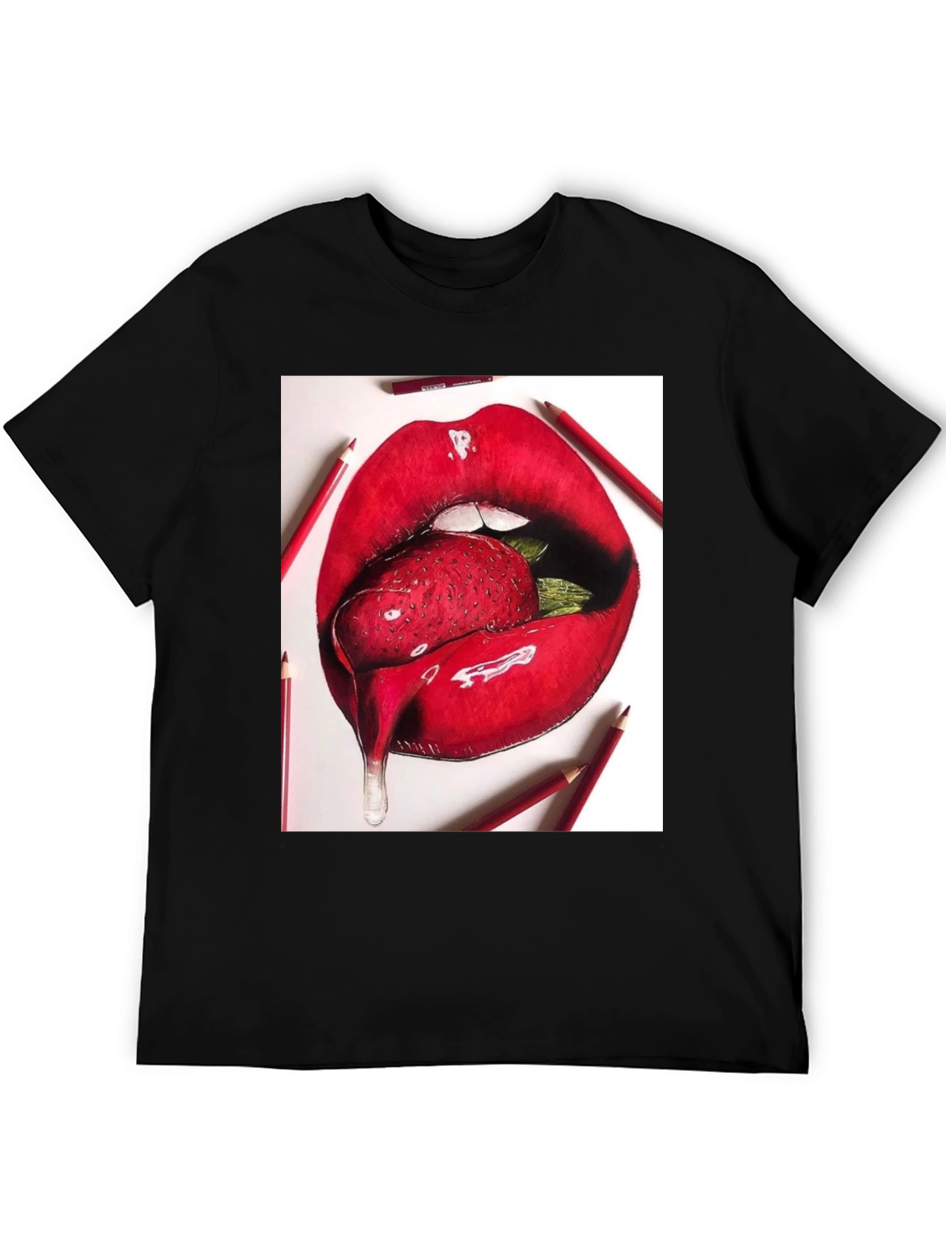 Strawberry Lips Graphic Tee - Unisex Black T-Shirt
