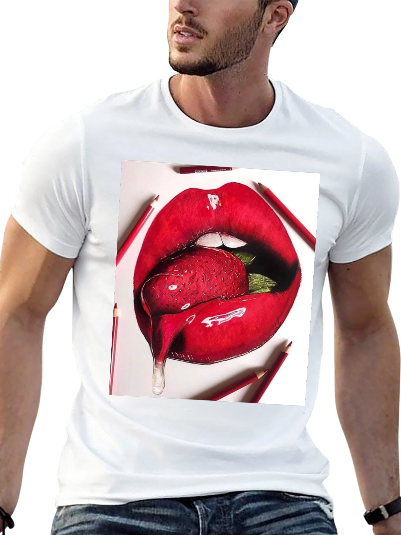 Strawberry Lips Graphic Tee - Unisex Black T-Shirt