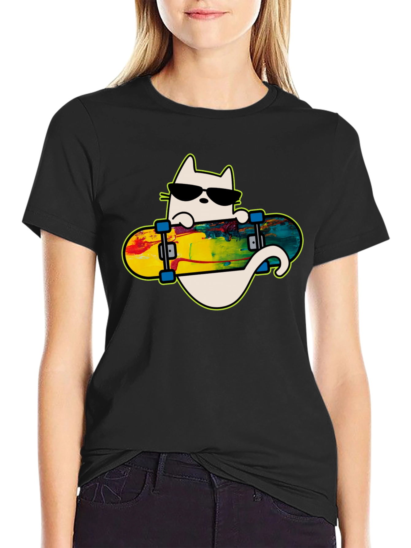 Cool Cat Skateboarder Graphic Tee