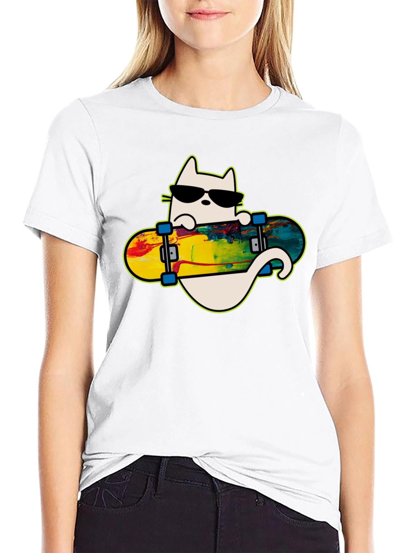 Cool Cat Skateboarder Graphic Tee