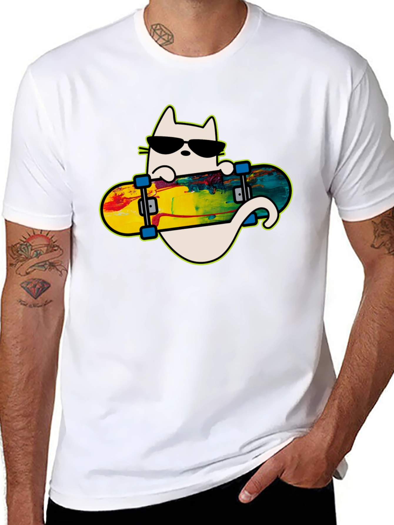 Cool Cat Skateboarder Graphic Tee