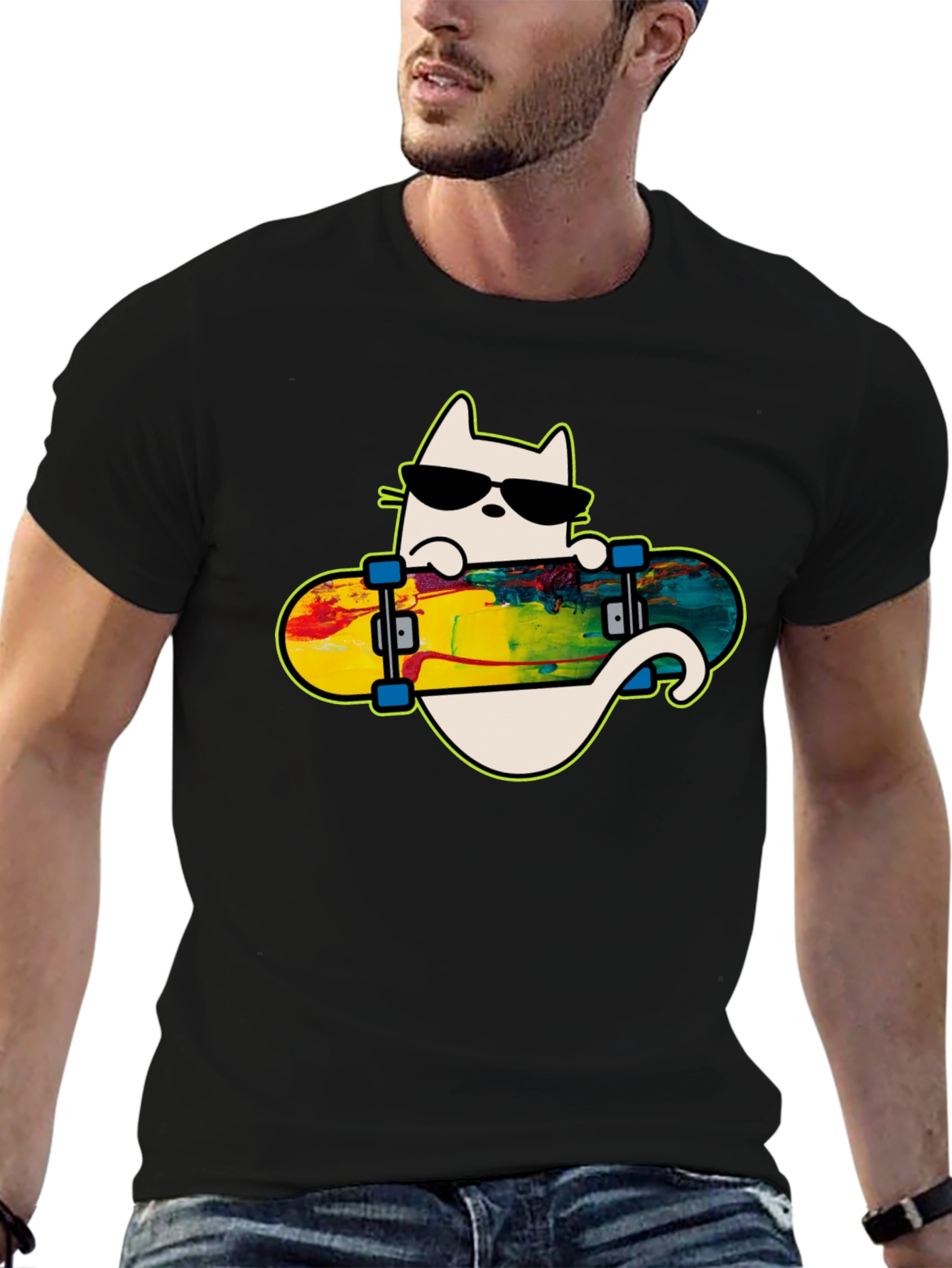 Cool Cat Skateboarder Graphic Tee