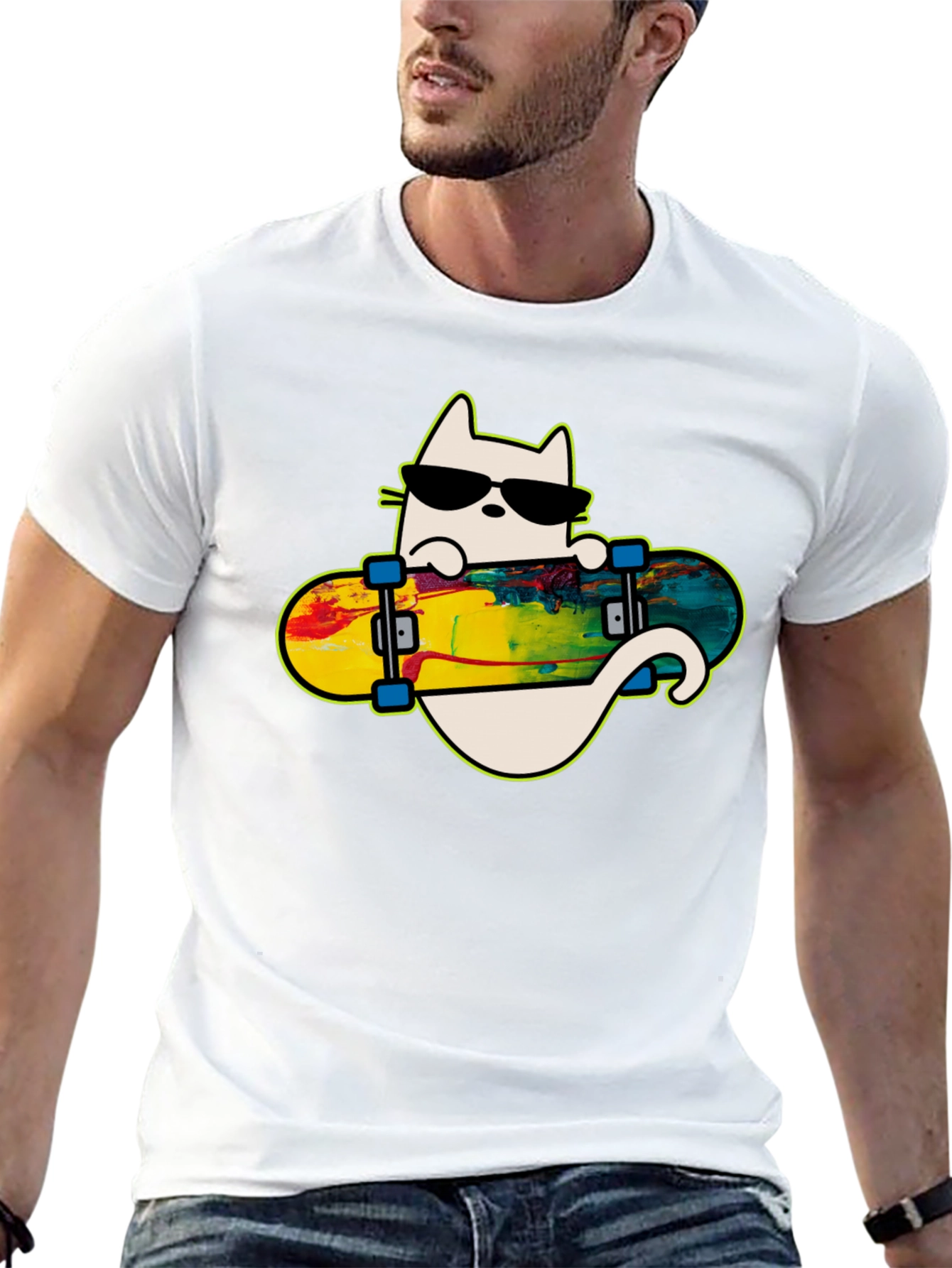 Cool Cat Skateboarder Graphic Tee