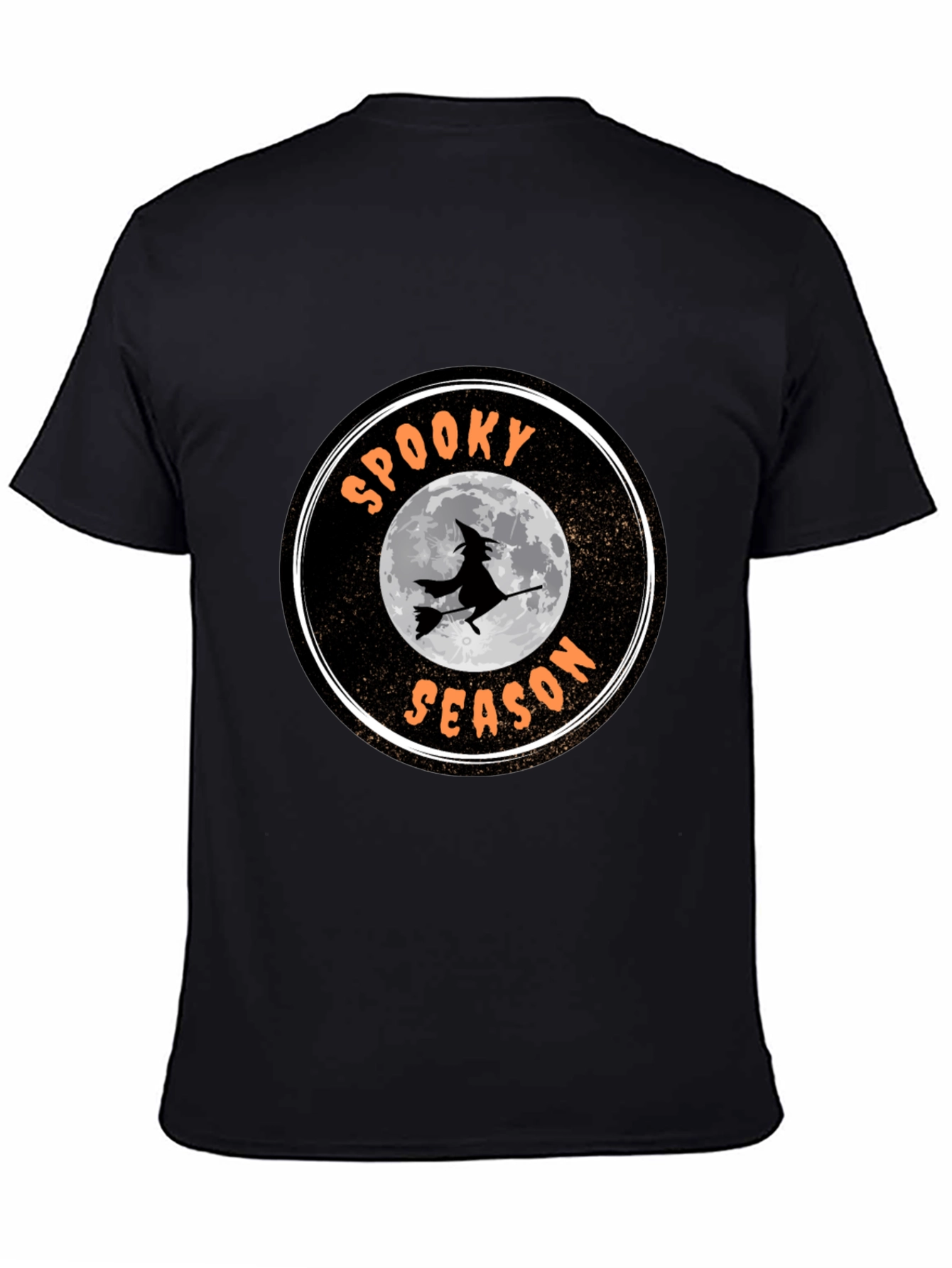 Spooky Season Black T-Shirt with Witch Design