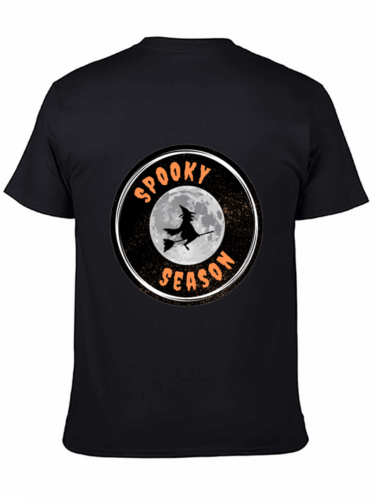 Spooky Season Black T-Shirt with Witch Design