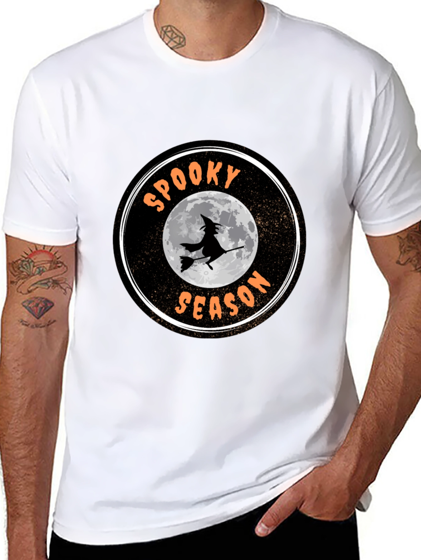 Spooky Season Black T-Shirt with Witch Design