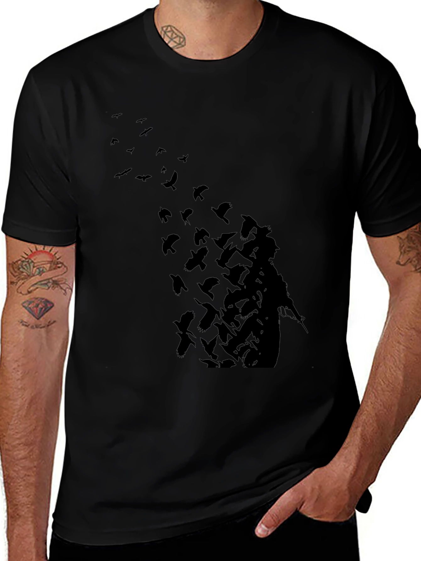 Mens Black Graphic Tee - Soldier into Birds